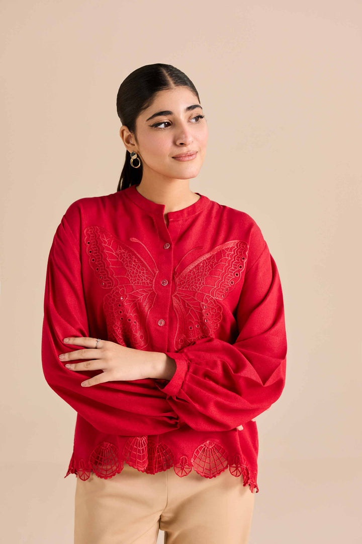 NishatUAE -  Red Embroidered Karandi Ready to wear Tunic