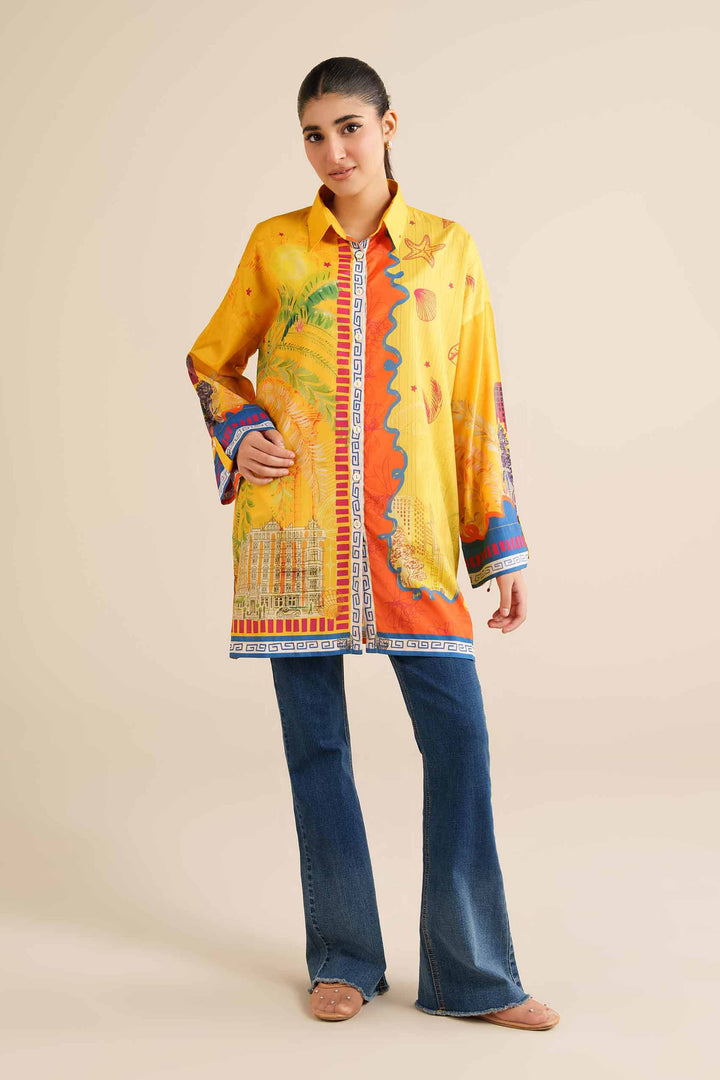 NISHATUAE - Yellow Printed Silk Ready to wear Tunic
