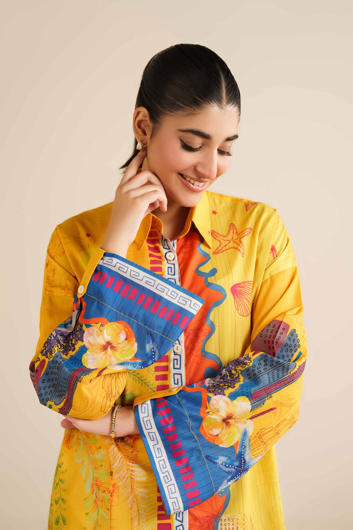 NISHATUAE - Yellow Printed Silk Ready to wear Tunic