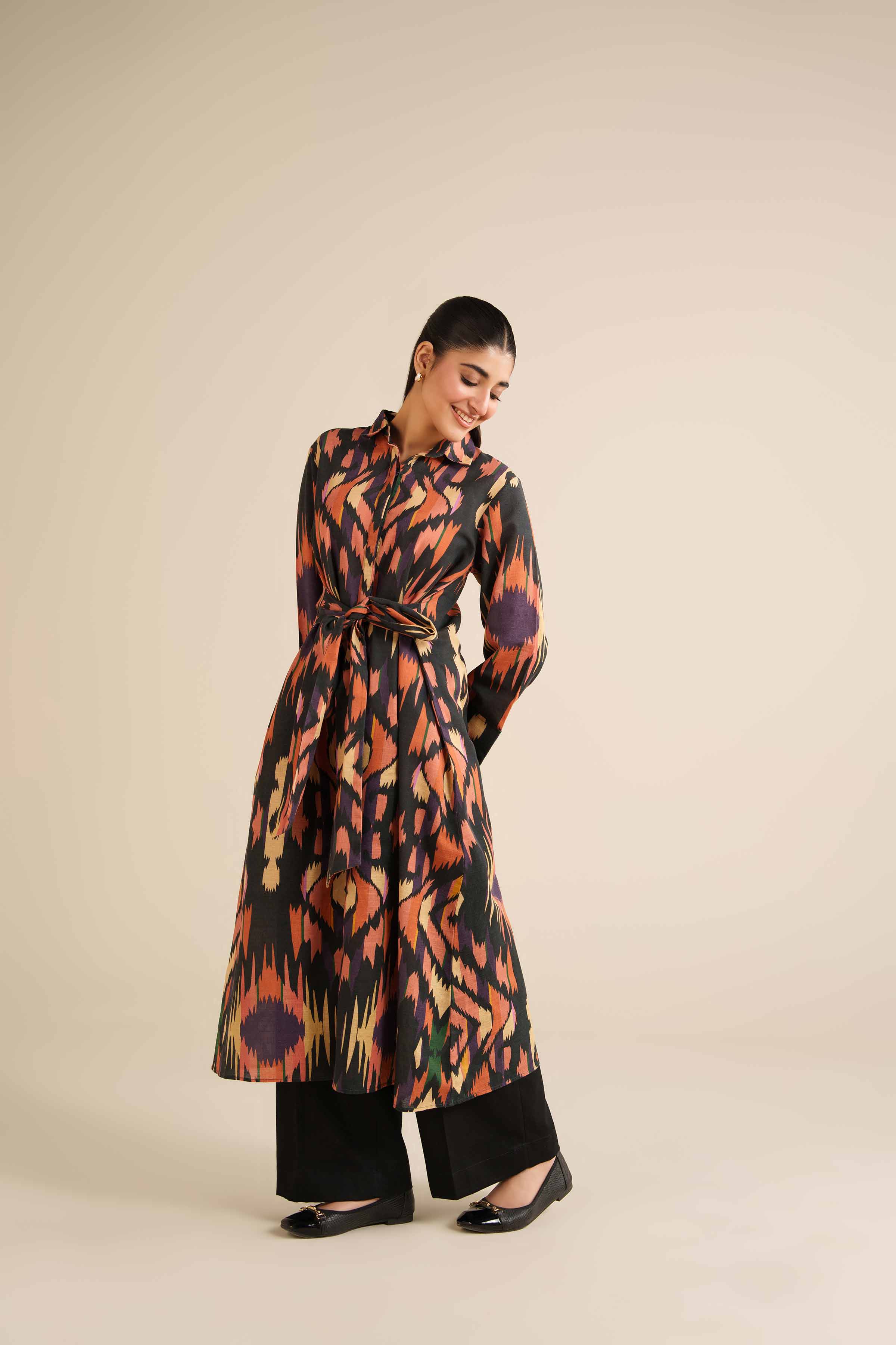 NISHATUAE - Black Printed Khaddar Ready to wear Dress