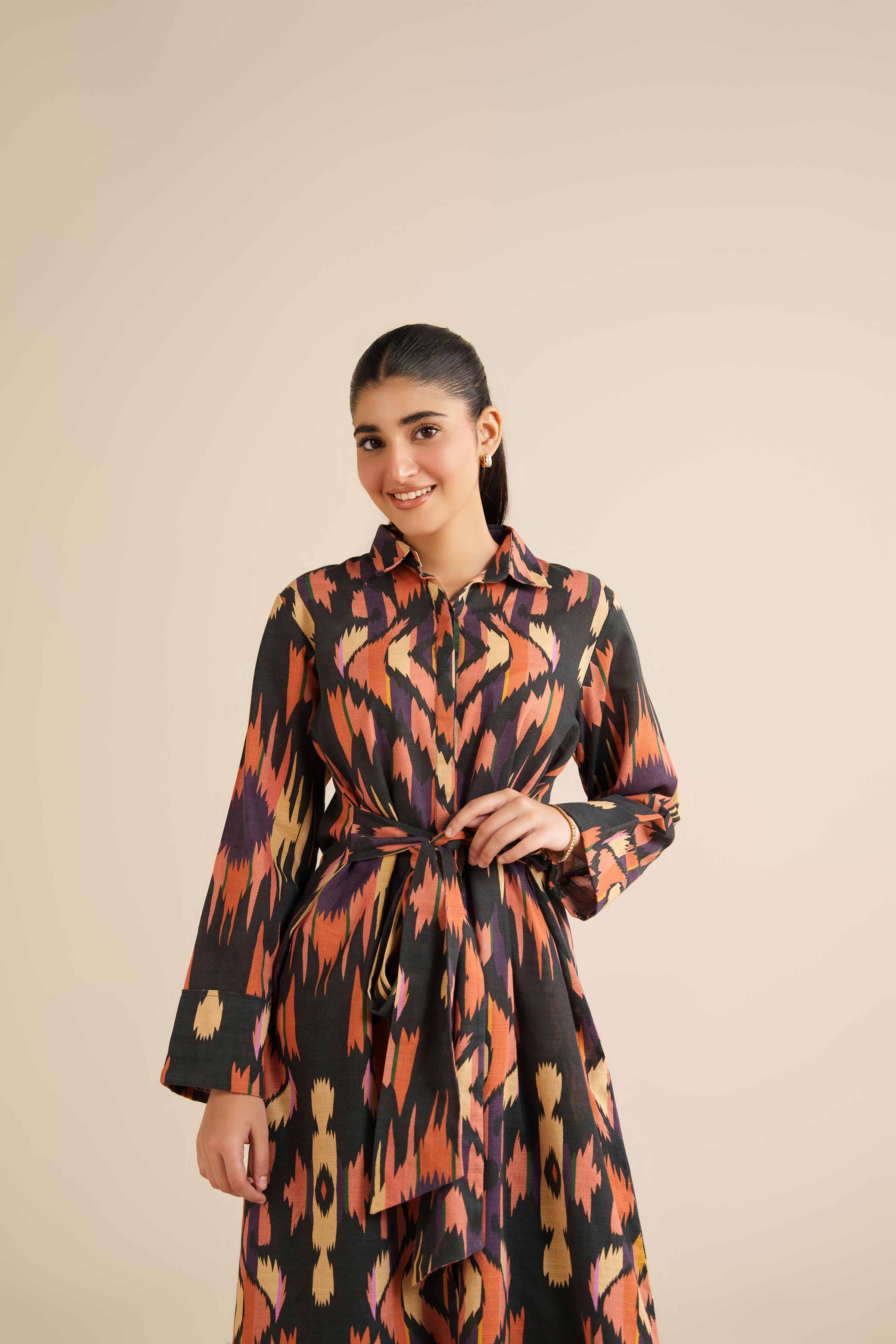 NISHATUAE - Black Printed Khaddar Ready to wear Dress