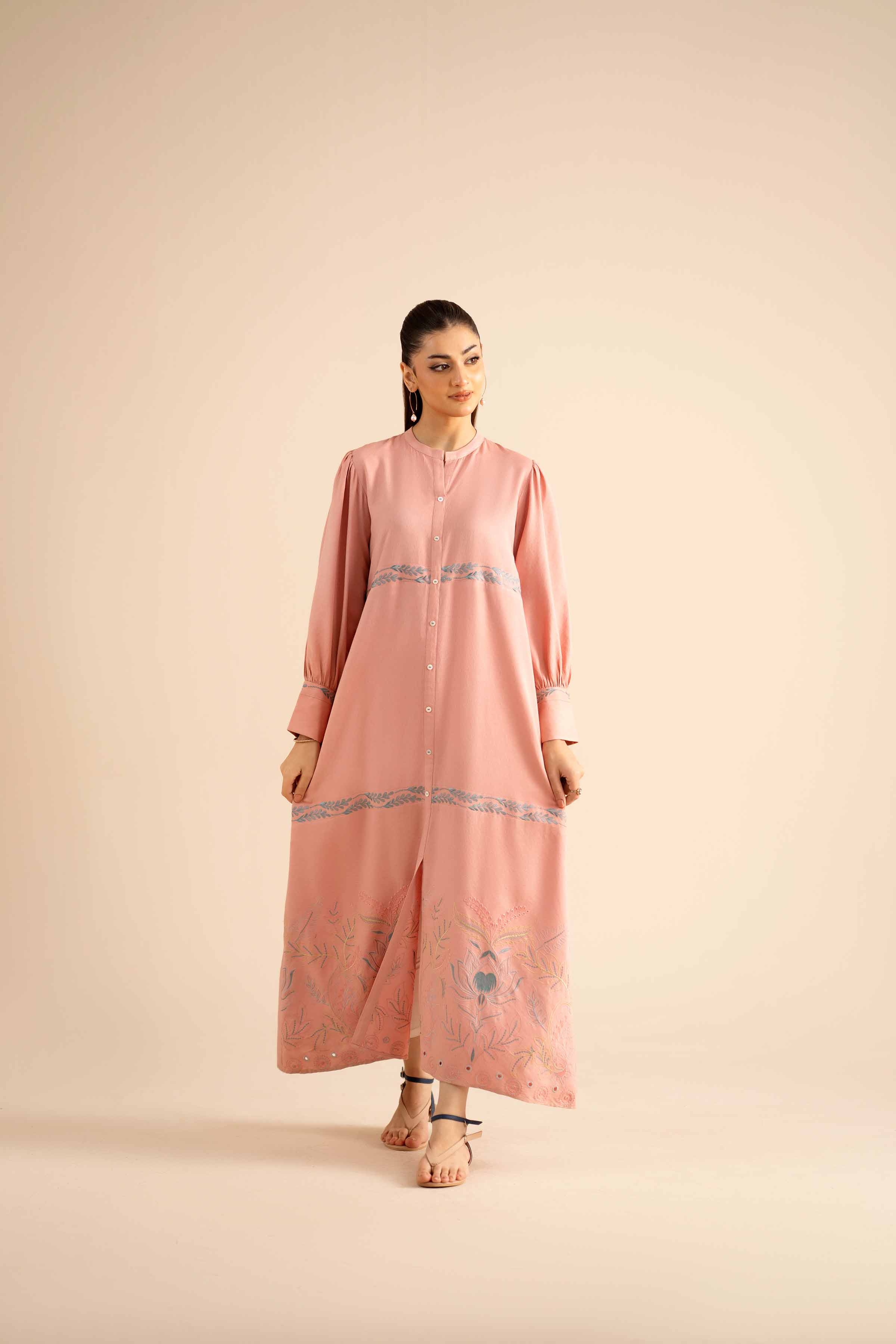 NishatUAE - Pink Printed Crepe Ready To Wear Dress