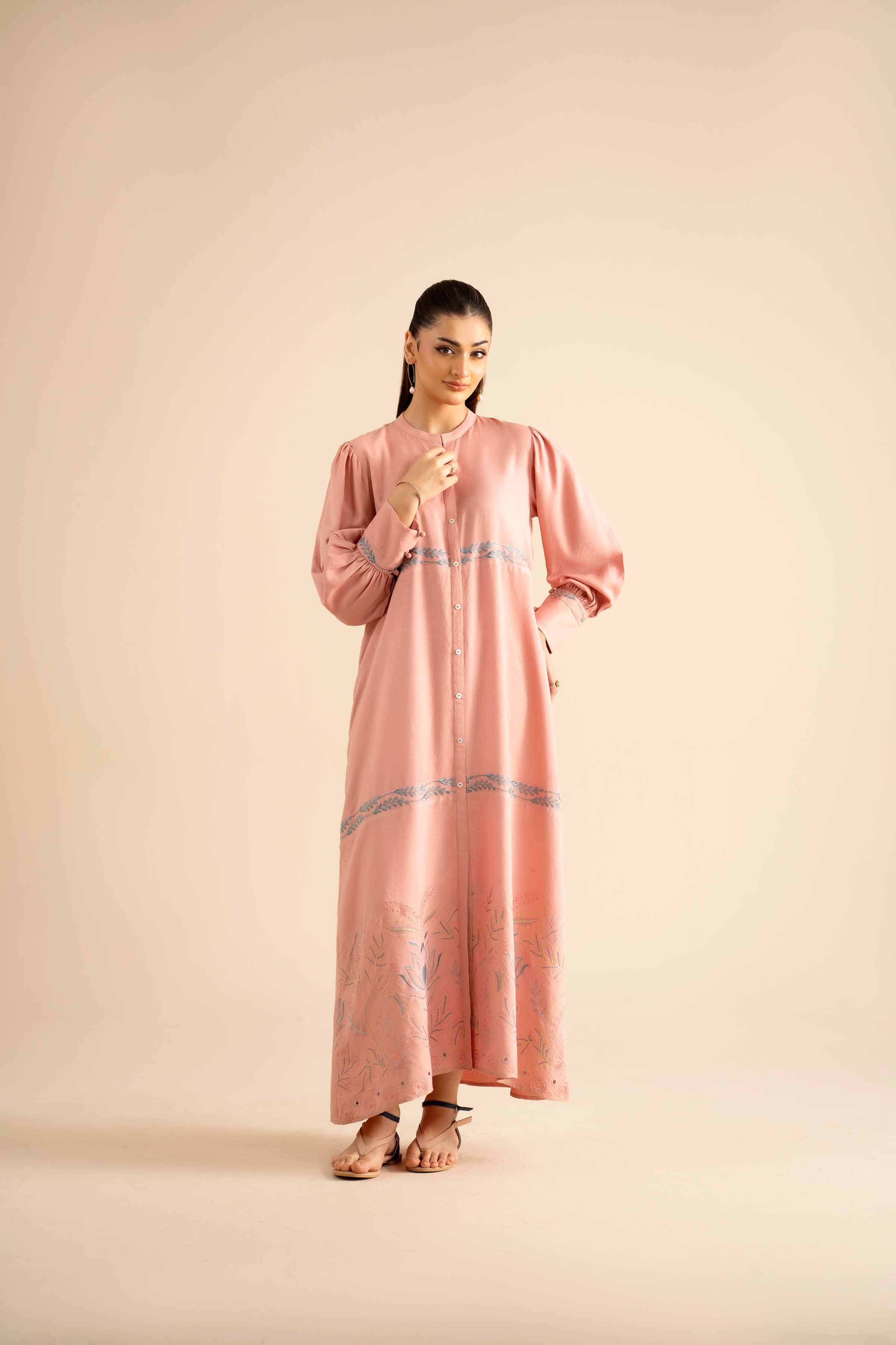 NishatUAE - Pink Printed Crepe Ready To Wear Dress