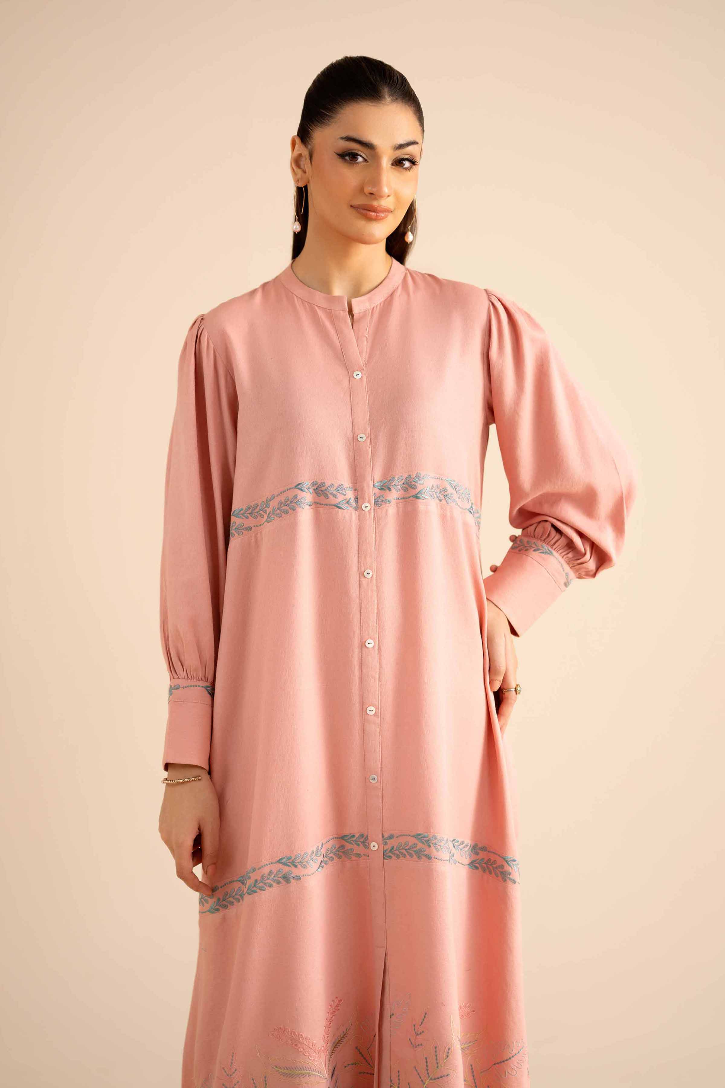 NishatUAE - Pink Printed Crepe Ready To Wear Dress