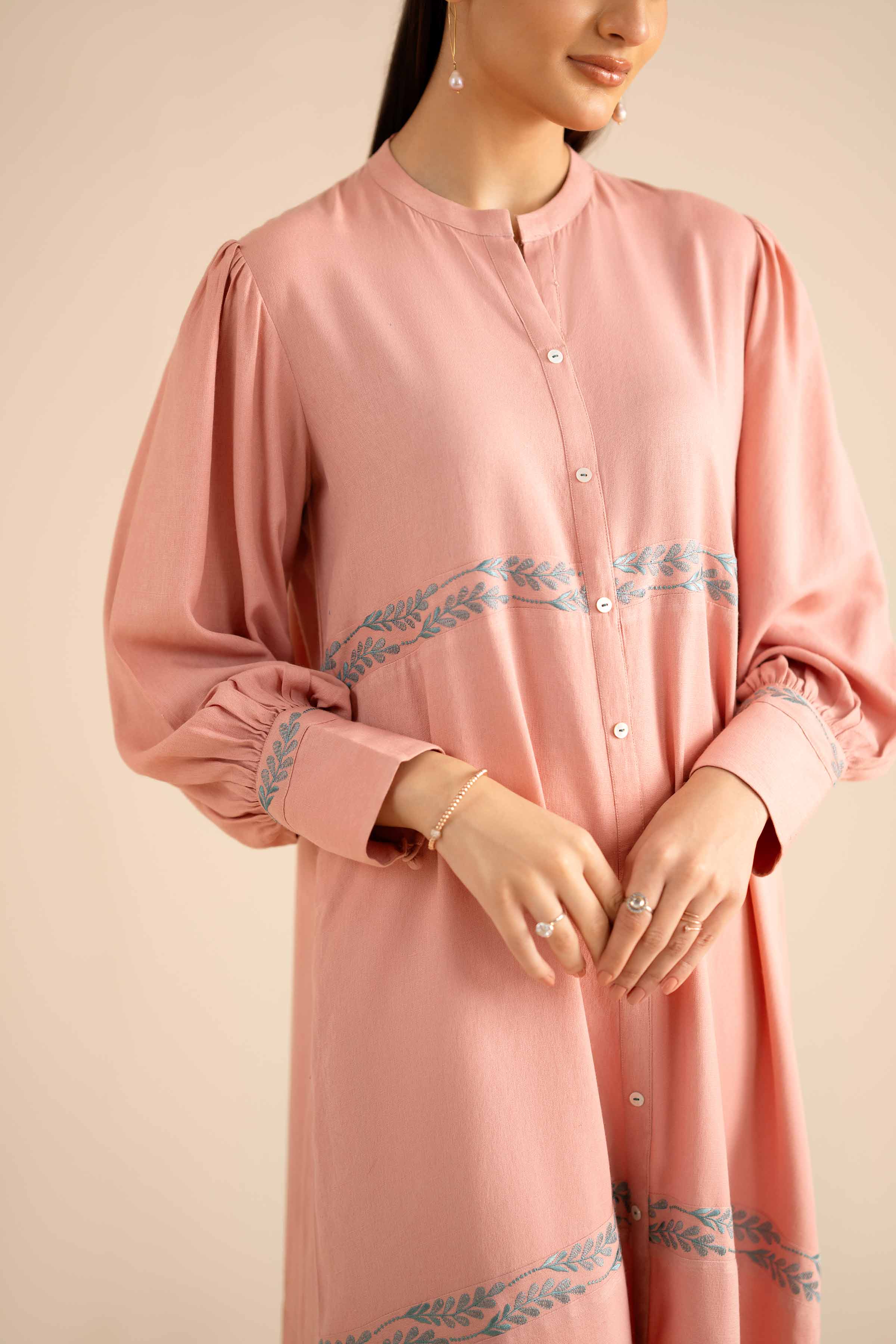 NishatUAE - Pink Printed Crepe Ready To Wear Dress