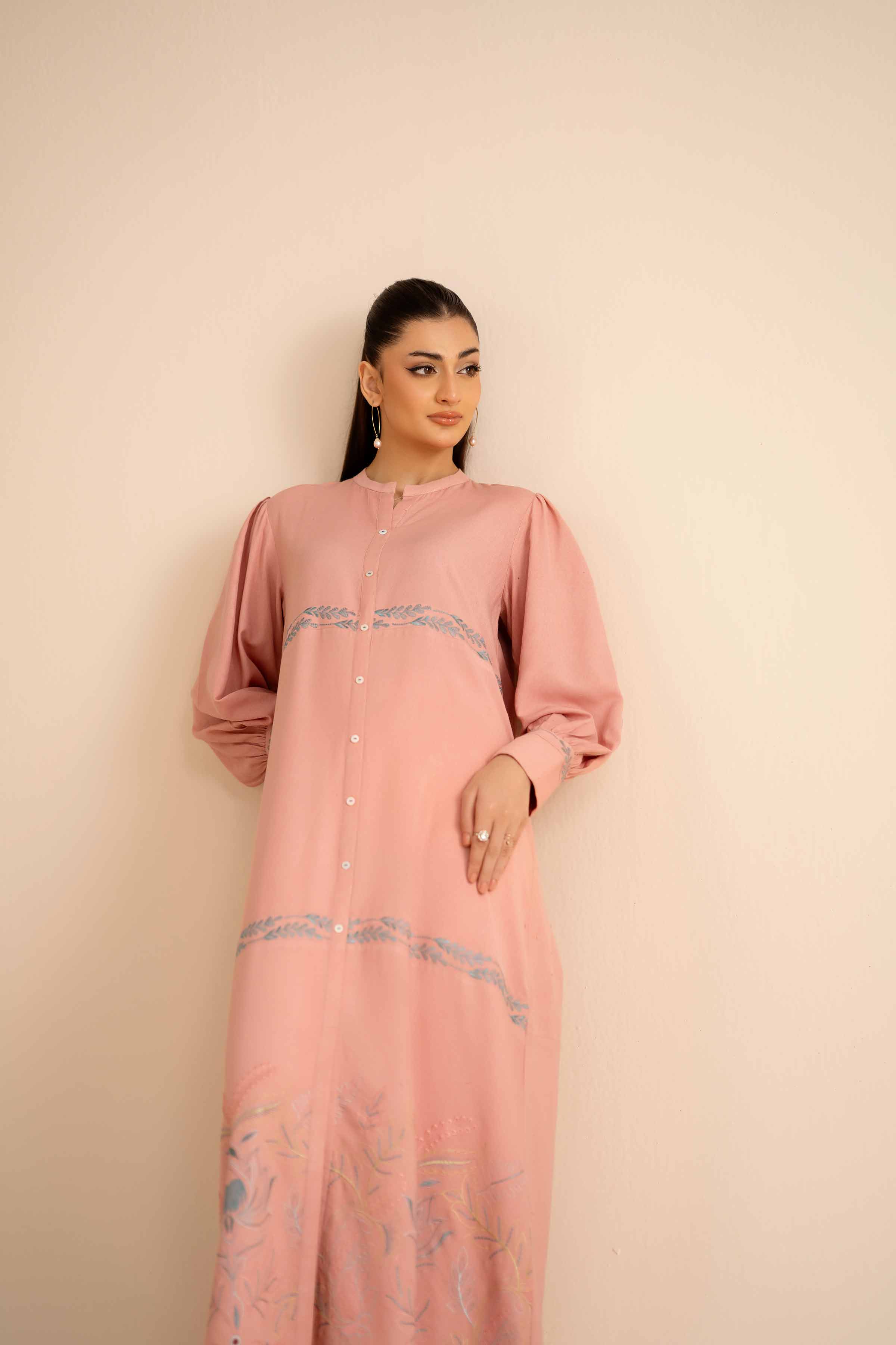 NishatUAE - Pink Printed Crepe Ready To Wear Dress