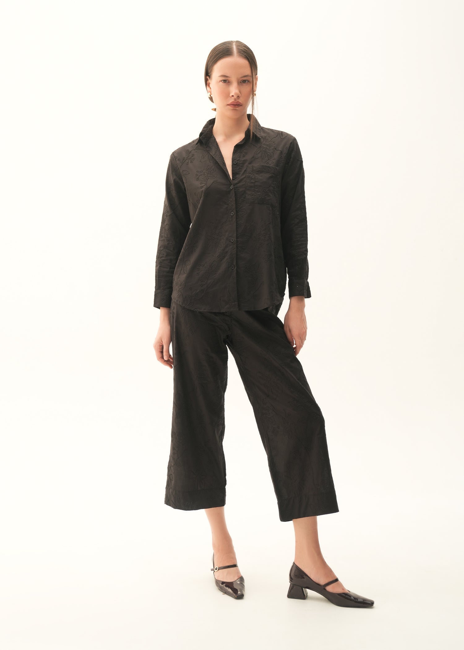 Embroidered Cotton Wide Leg Trousers - KOA