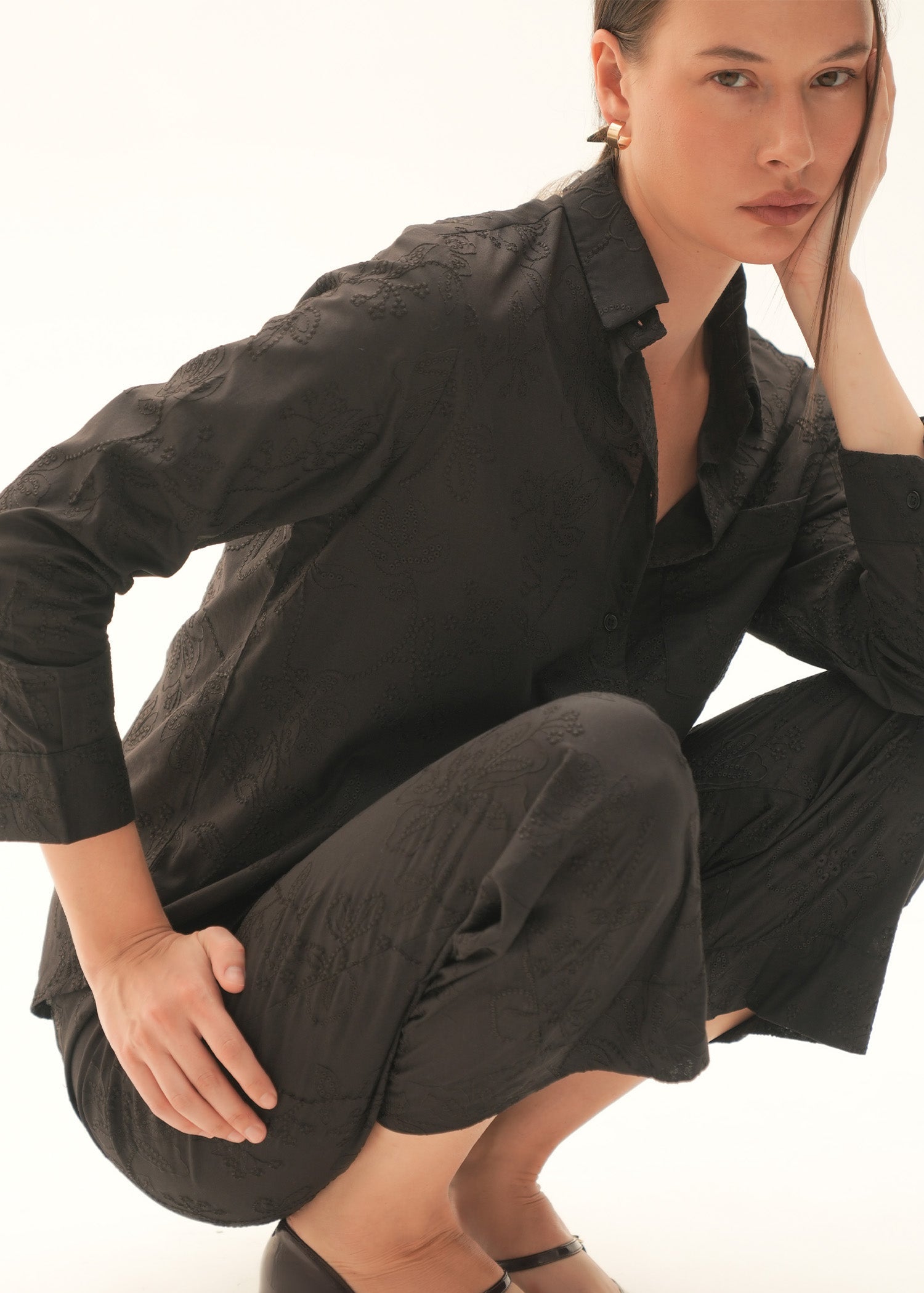 Embroidered Cotton Button Down Shirt - KOA