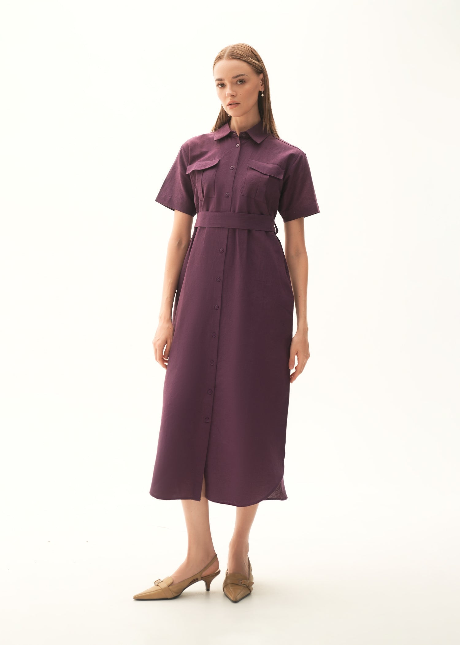 Button Down Linen Blend Dress - KOA