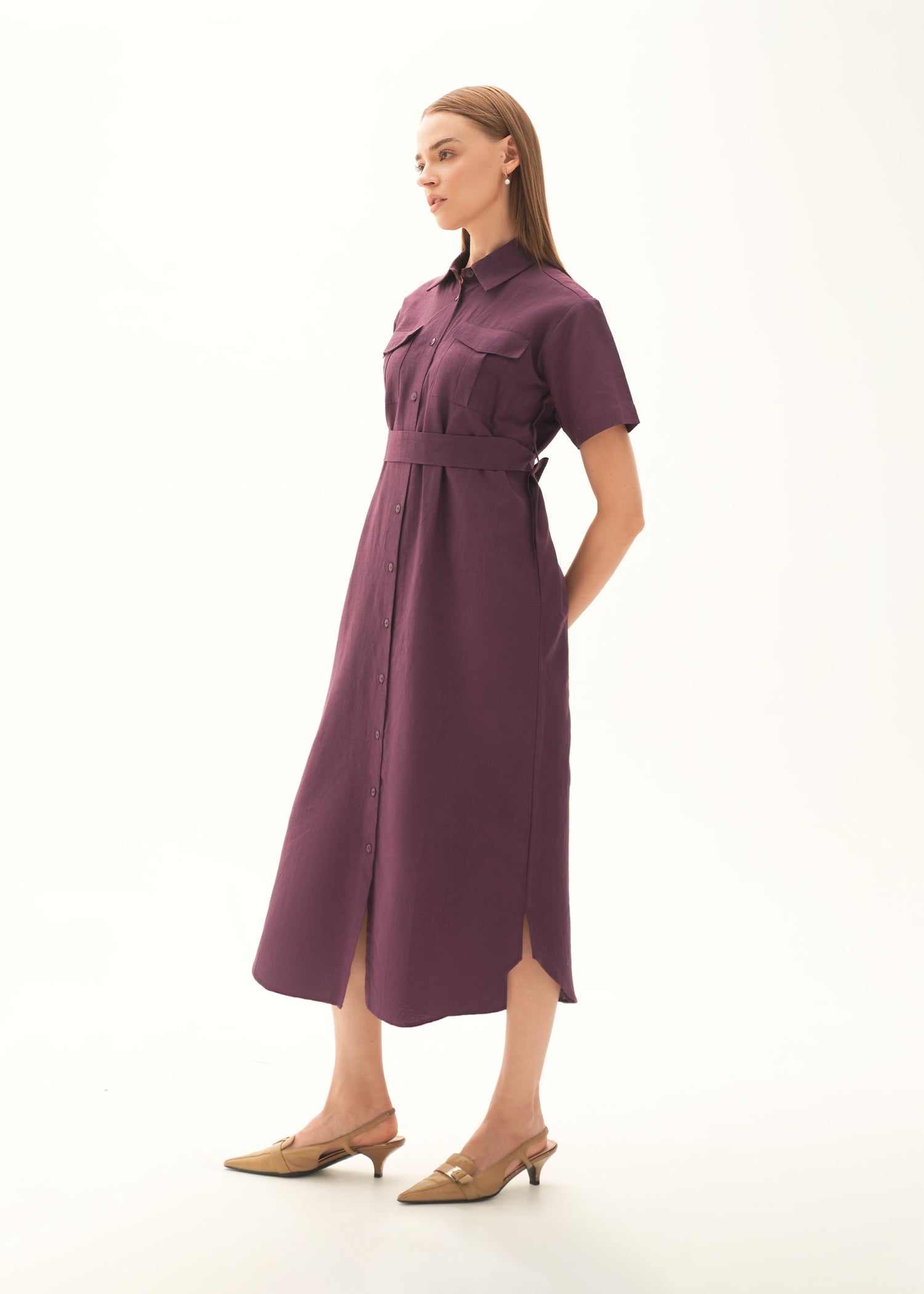 Button Down Linen Blend Dress - KOA