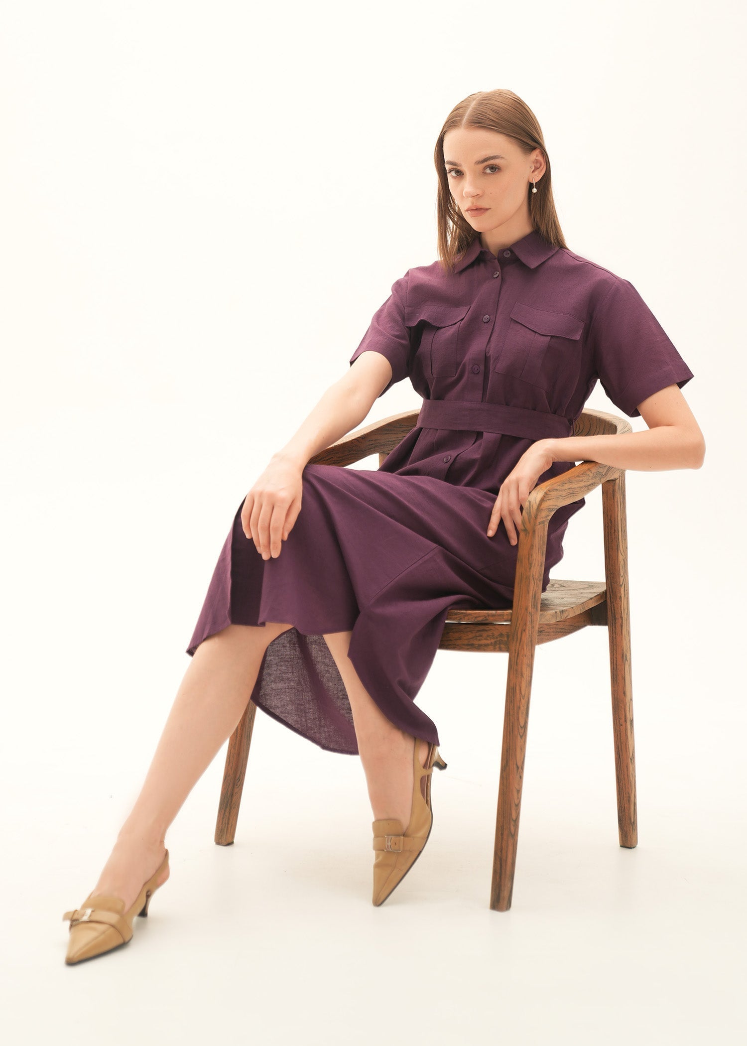 Button Down Linen Blend Dress - KOA