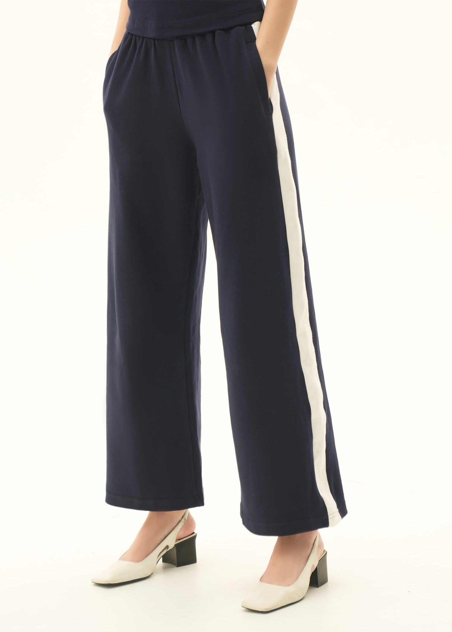 Wide Leg Trousers With Side Contrasting Panel - KOA