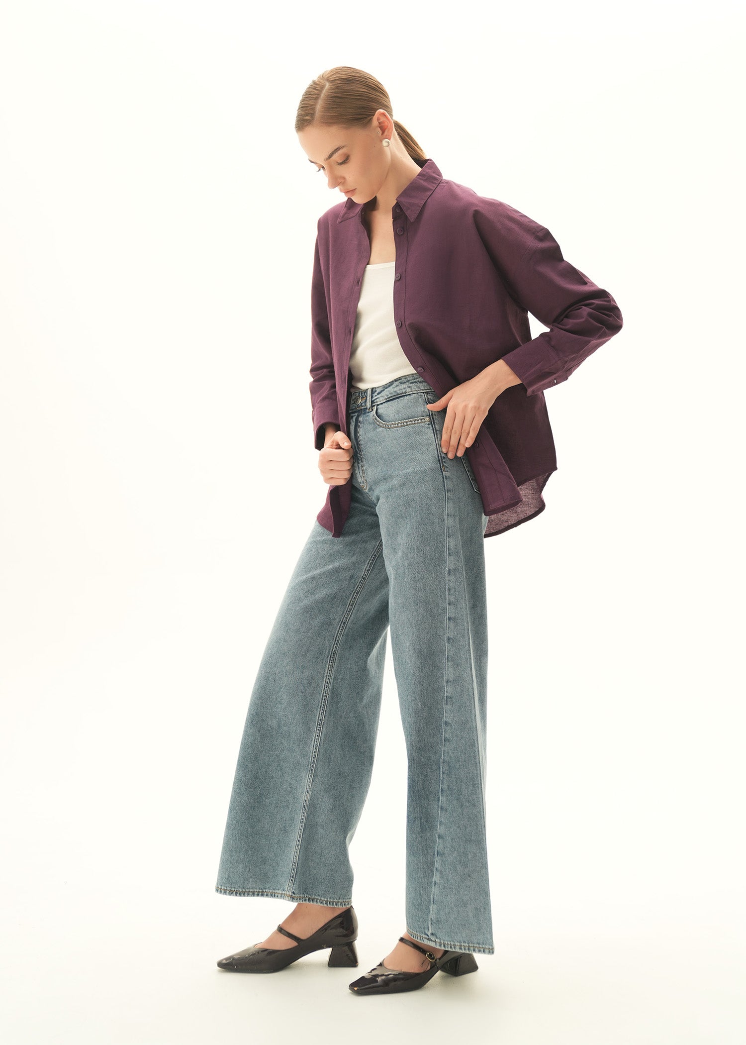 Oversized Button Down Linen Blend-Shirt - KOA