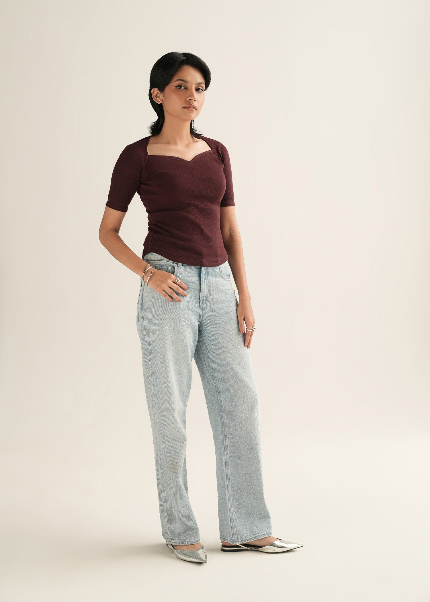 Ribbed Sweetheart Neckline Top - KOA
