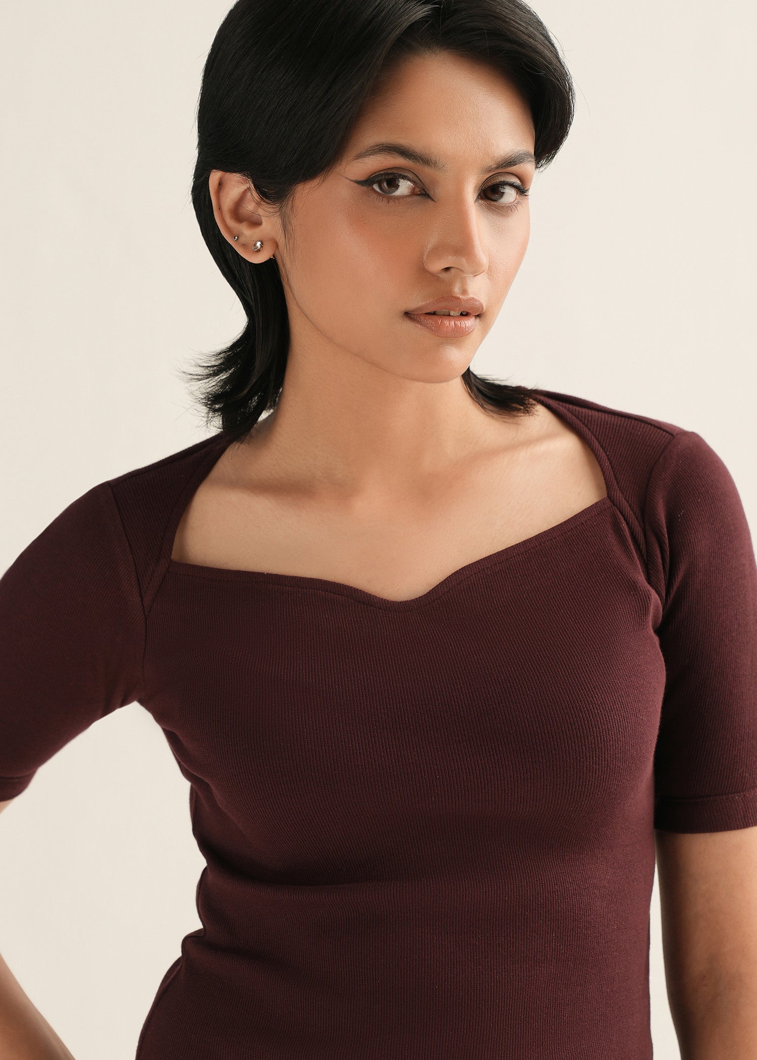 Ribbed Sweetheart Neckline Top - KOA