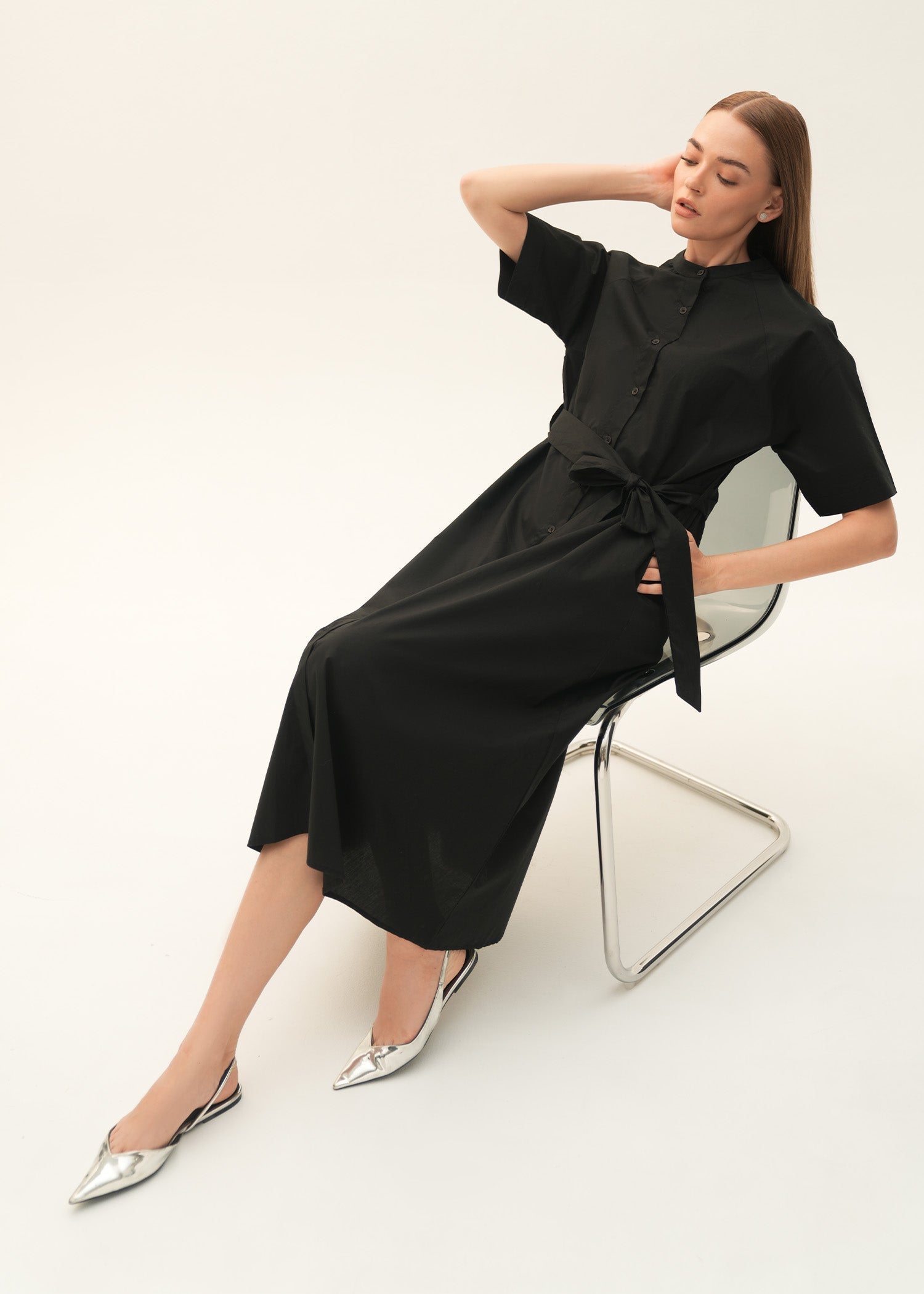 Flared Cotton Dress With Raglan Sleeves - KOA