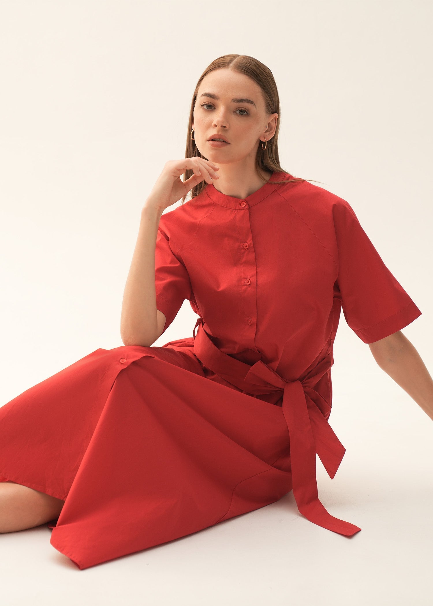 Flared Cotton Dress With Raglan Sleeves - KOA