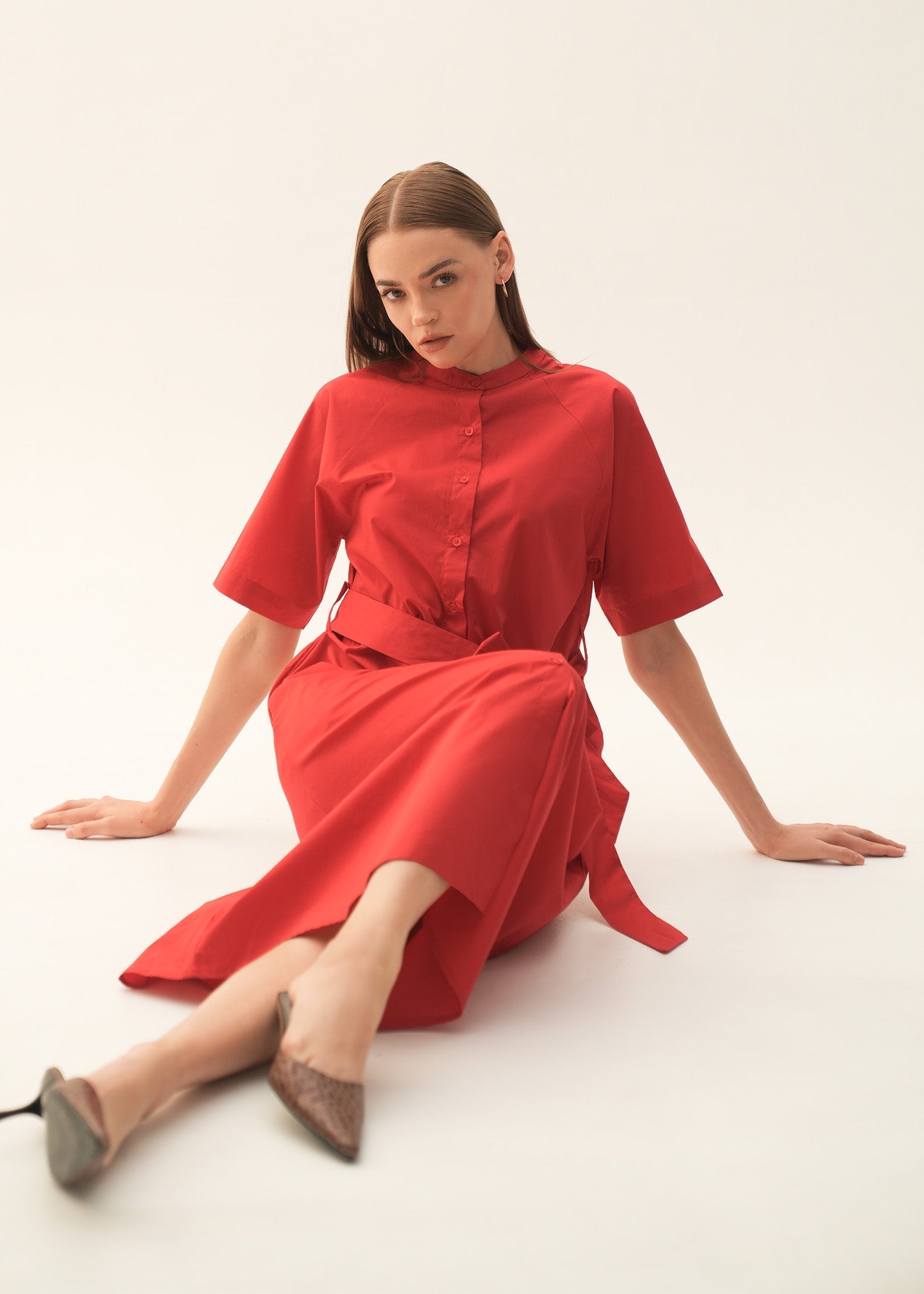 Flared Cotton Dress With Raglan Sleeves - KOA