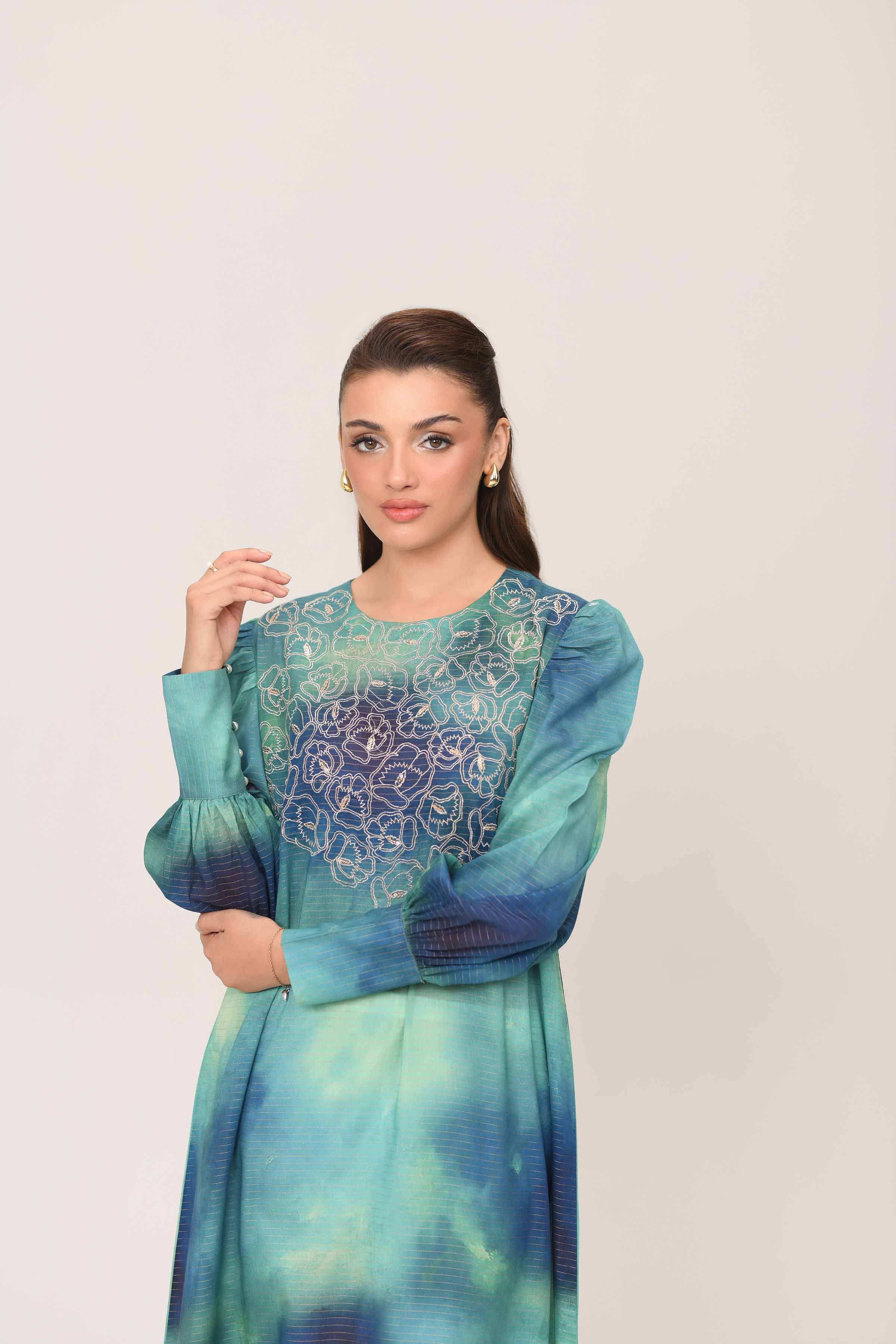 Printed Embroidered Dress - FE25-06