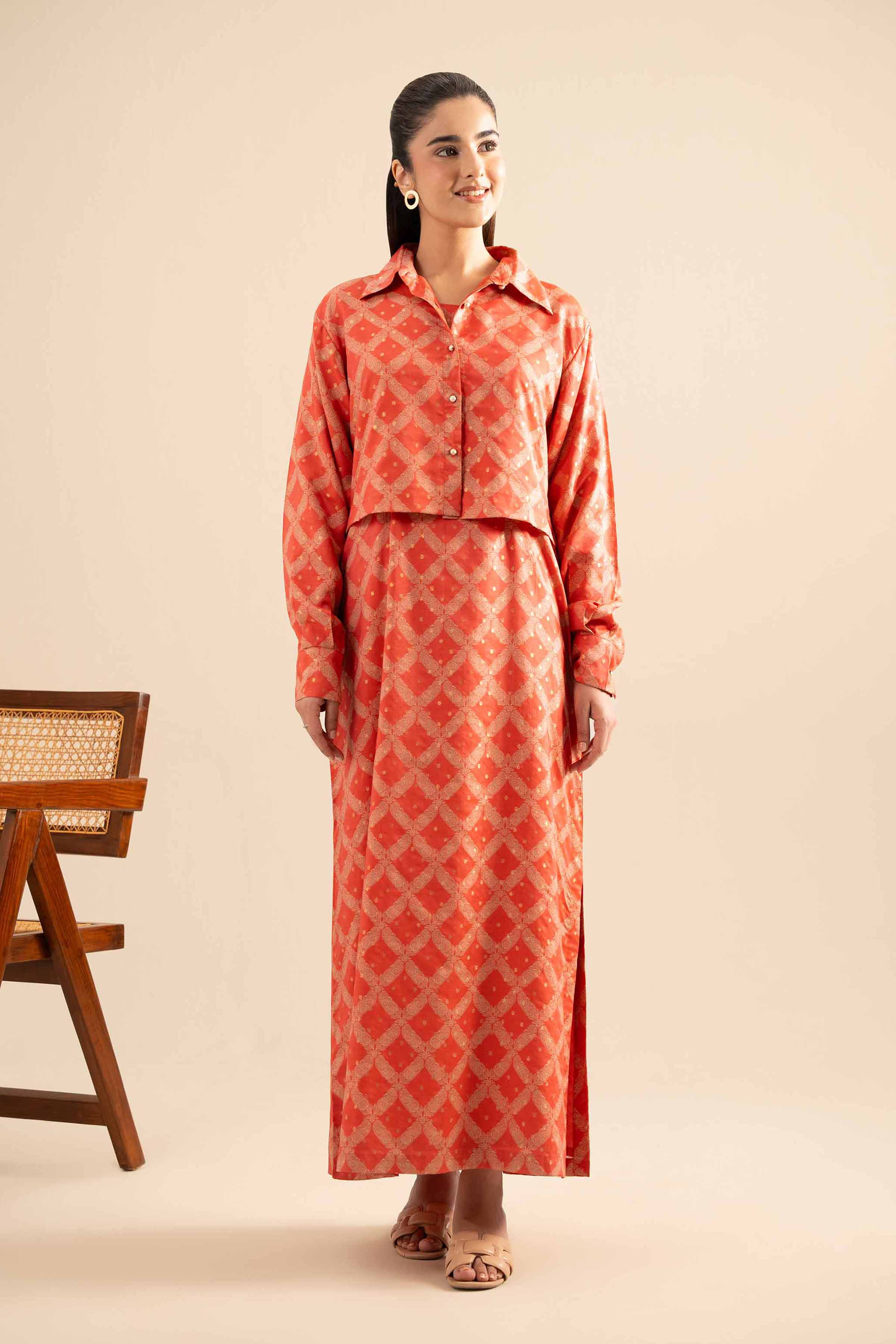 NISHATUAE - Orange Printed Monar 2-piece Ready to wear Dress