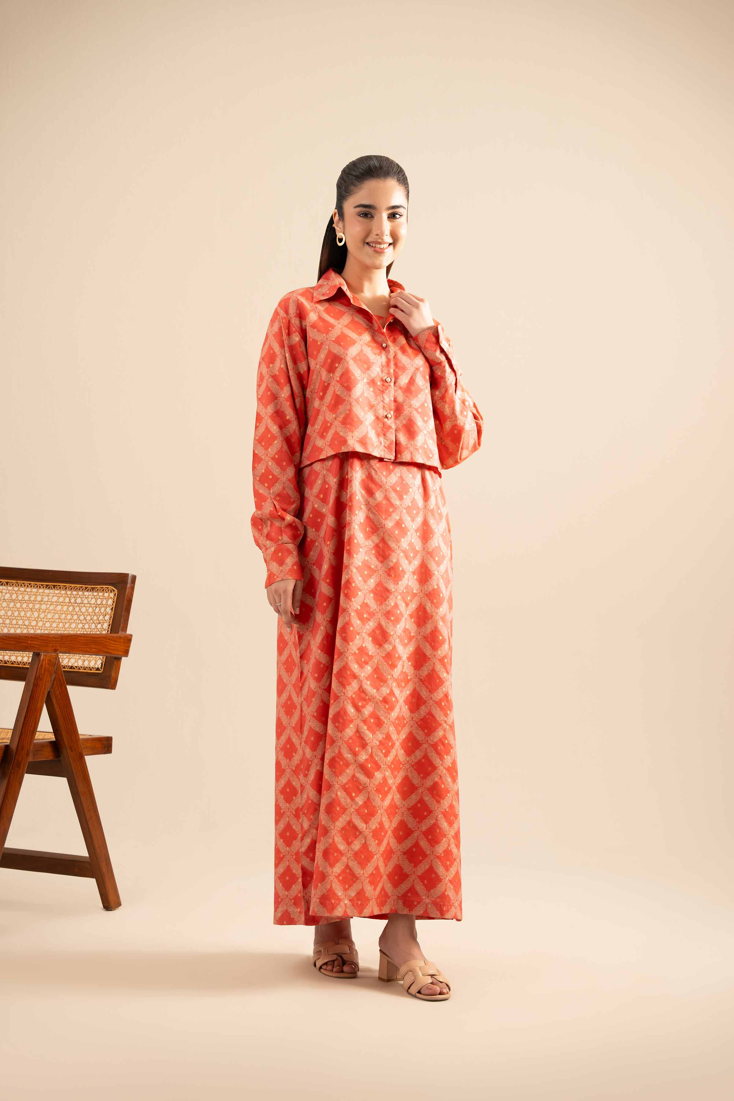 NISHATUAE - Orange Printed Monar 2-piece Ready to wear Dress