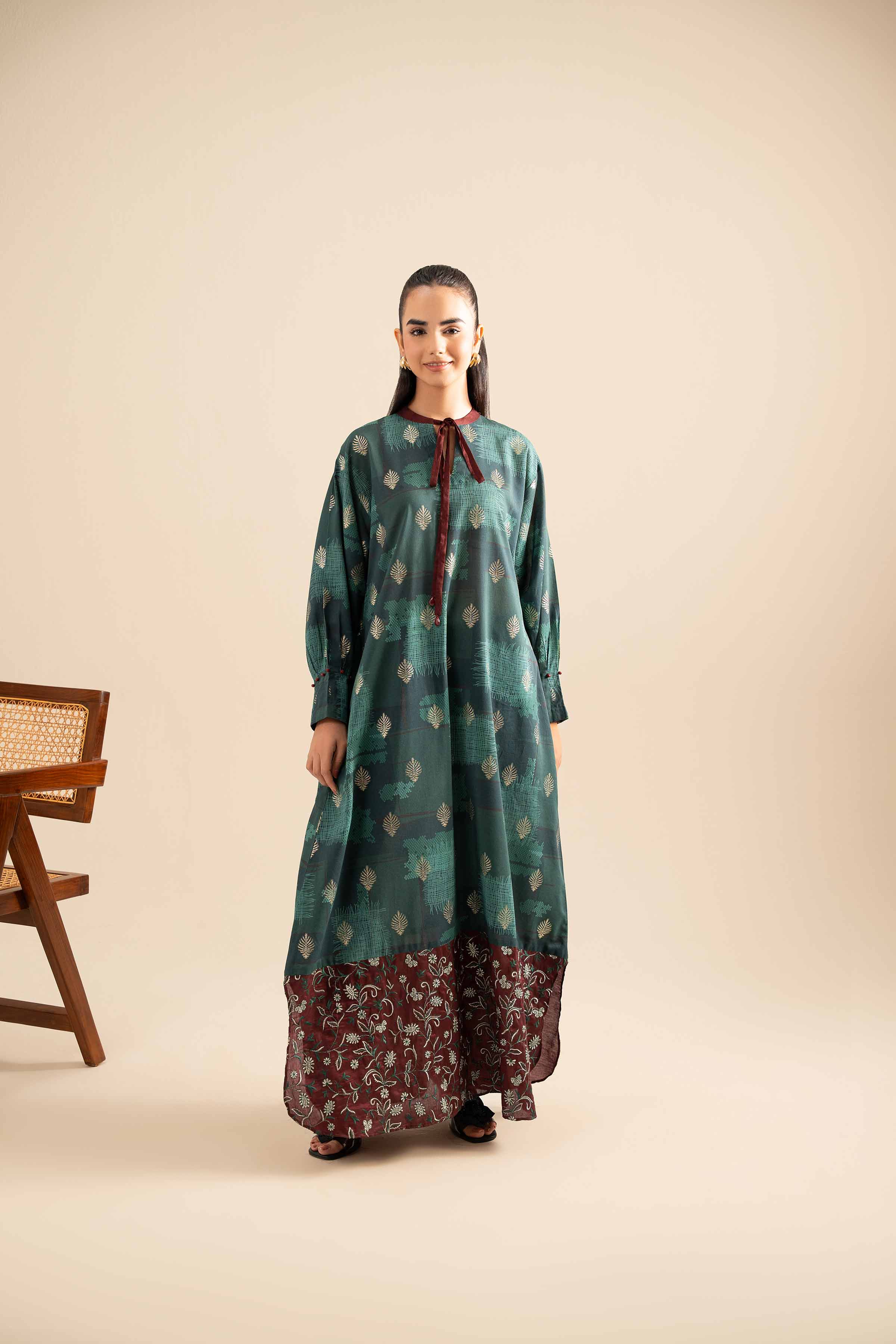 Printed Embroidered Dress - FE25-113