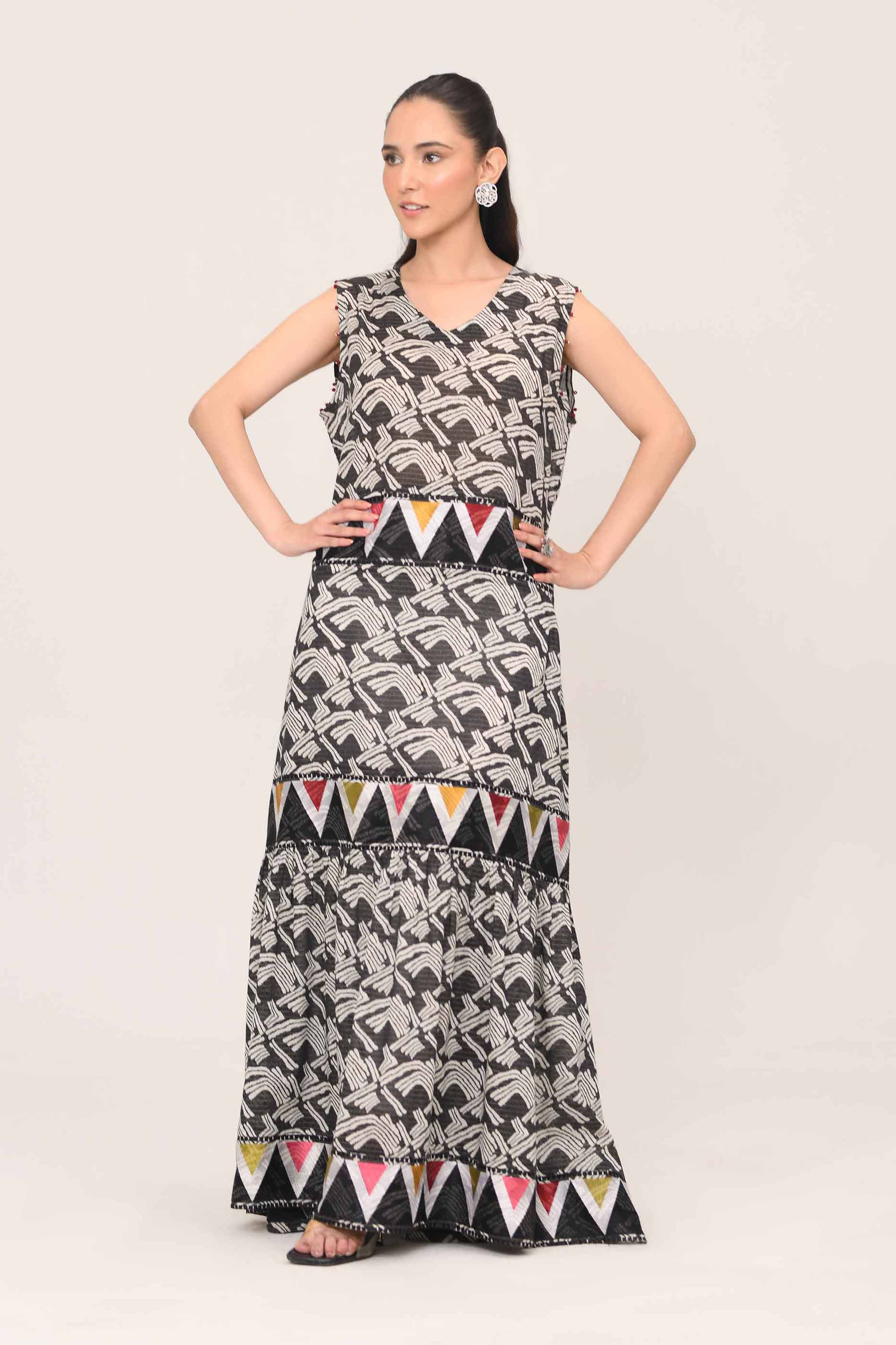 Printed Embroidered Dress - FE25-17