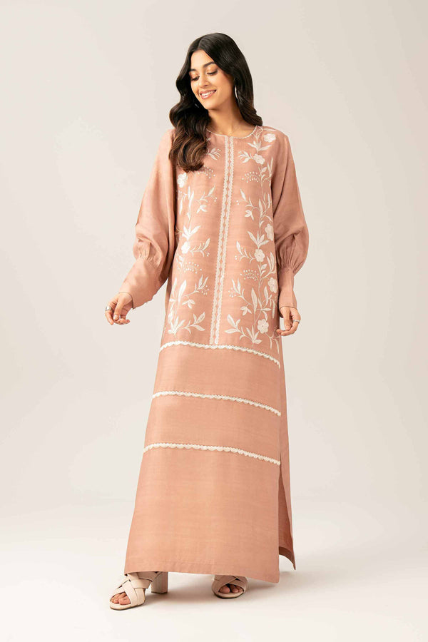 NISHATUAE - Brown Embroidered Silk Ready to wear Shirt