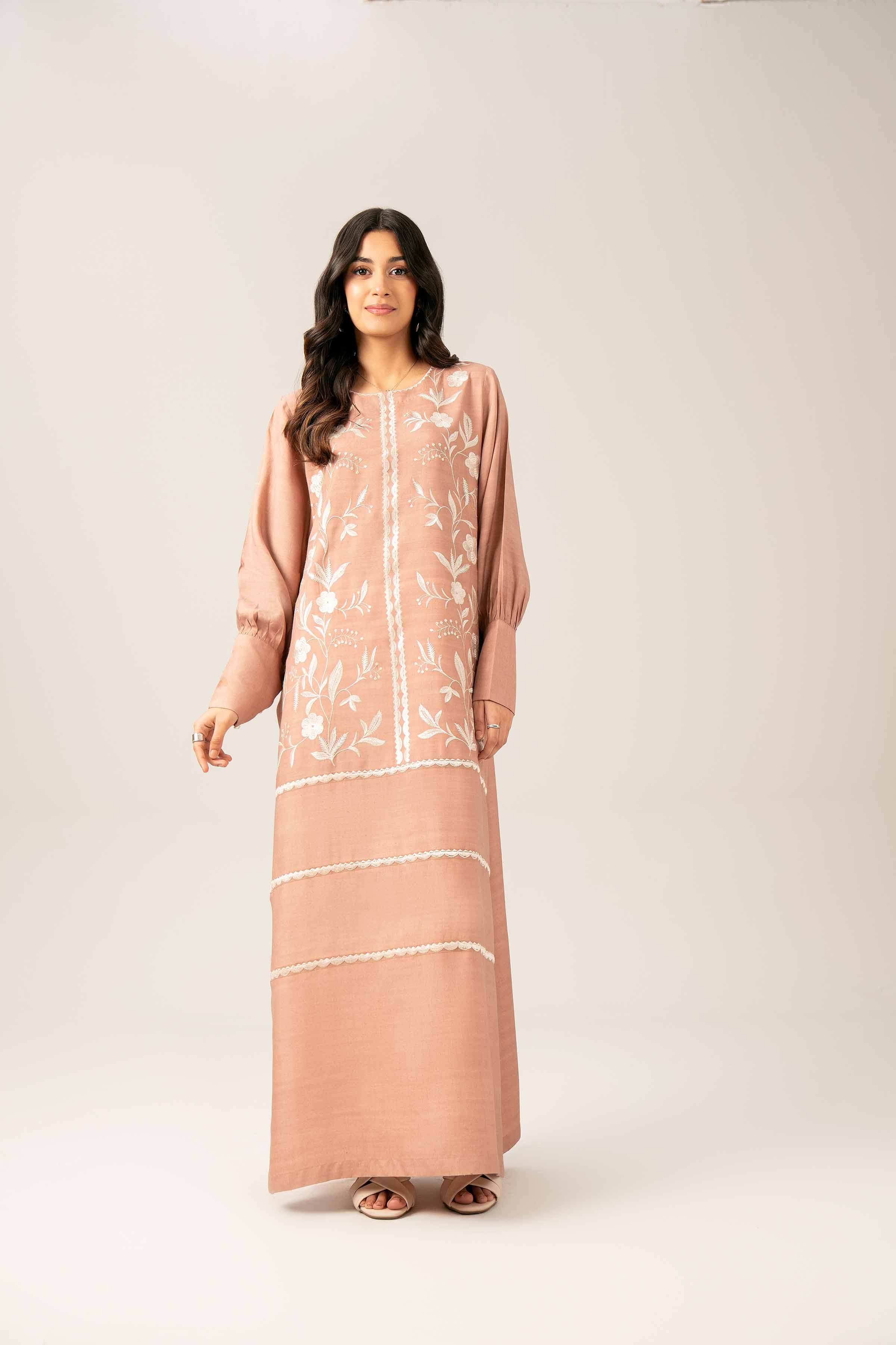 NISHATUAE - Brown Embroidered Silk Ready to wear Shirt