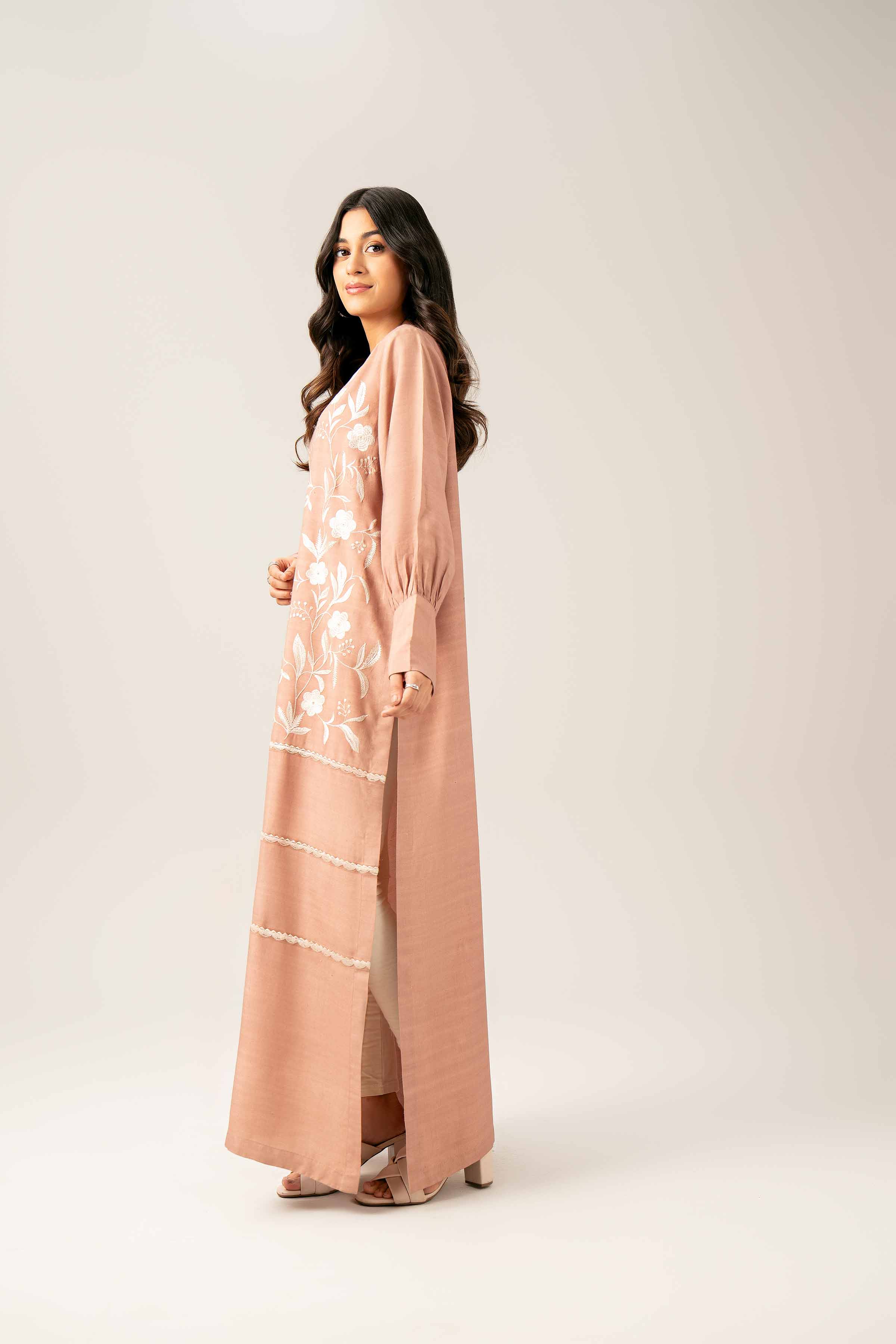 NISHATUAE - Brown Embroidered Silk Ready to wear Shirt