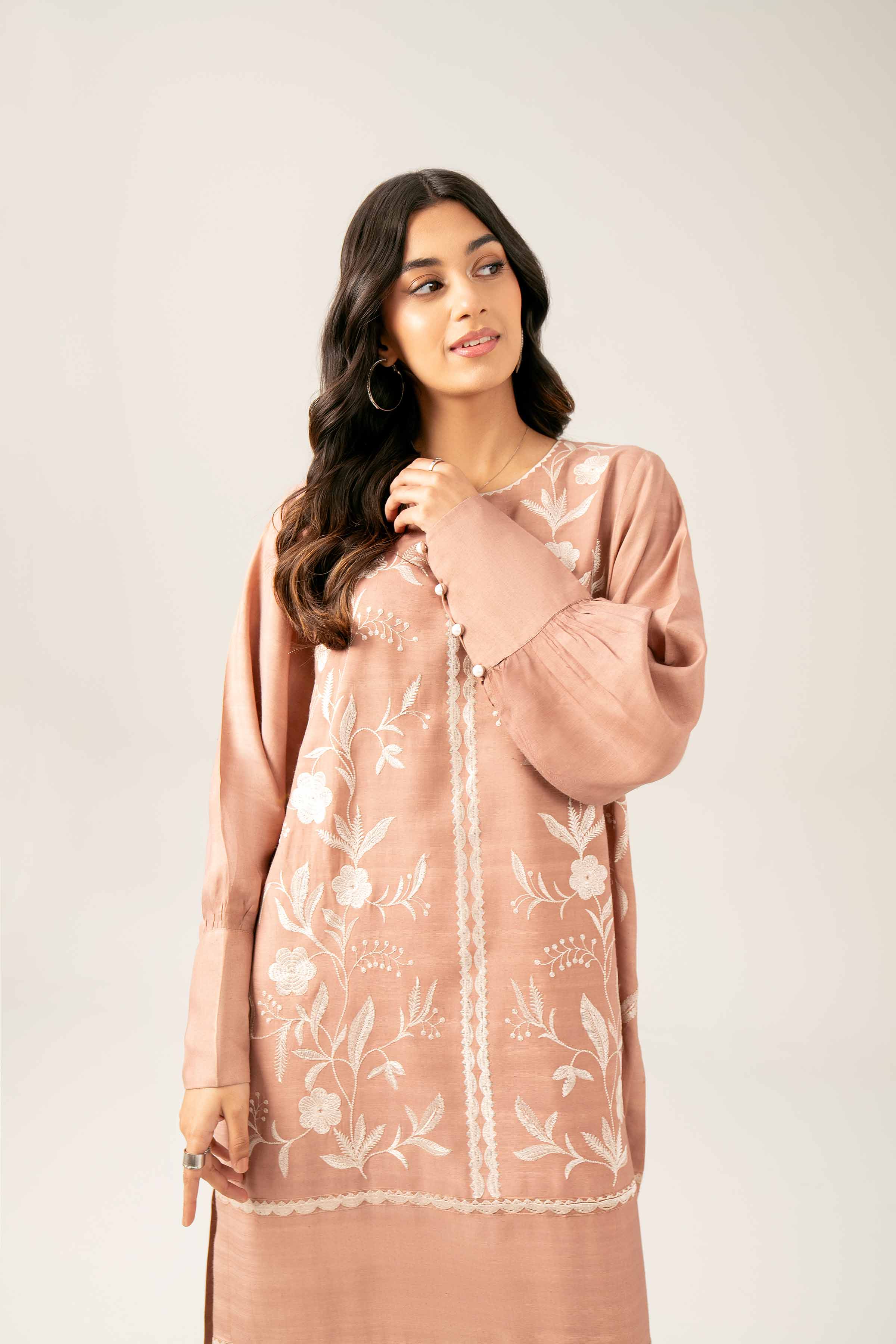 NISHATUAE - Brown Embroidered Silk Ready to wear Shirt