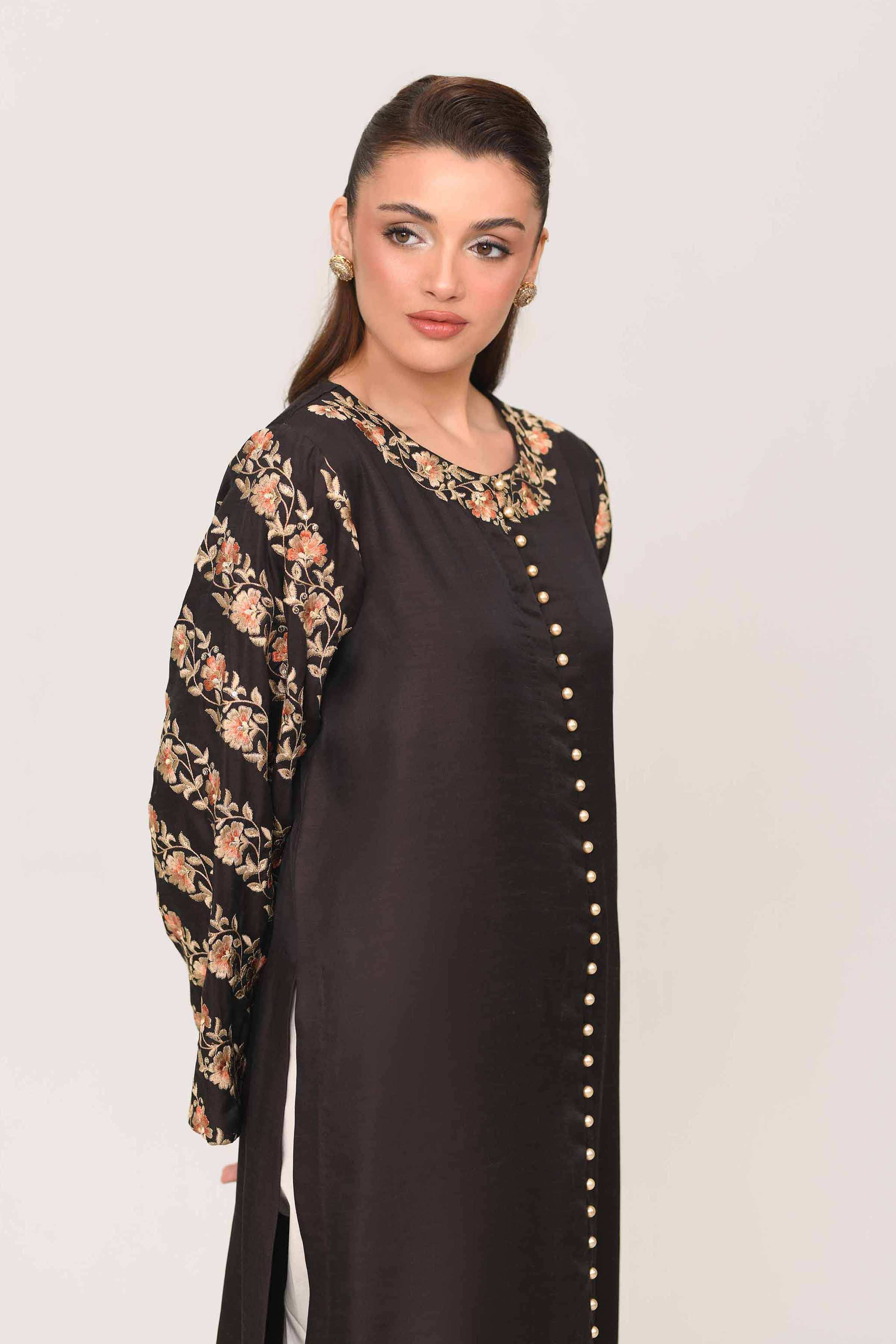 NISHATUAE - Brown Embroidered Polyester Ready to wear Jalabiya