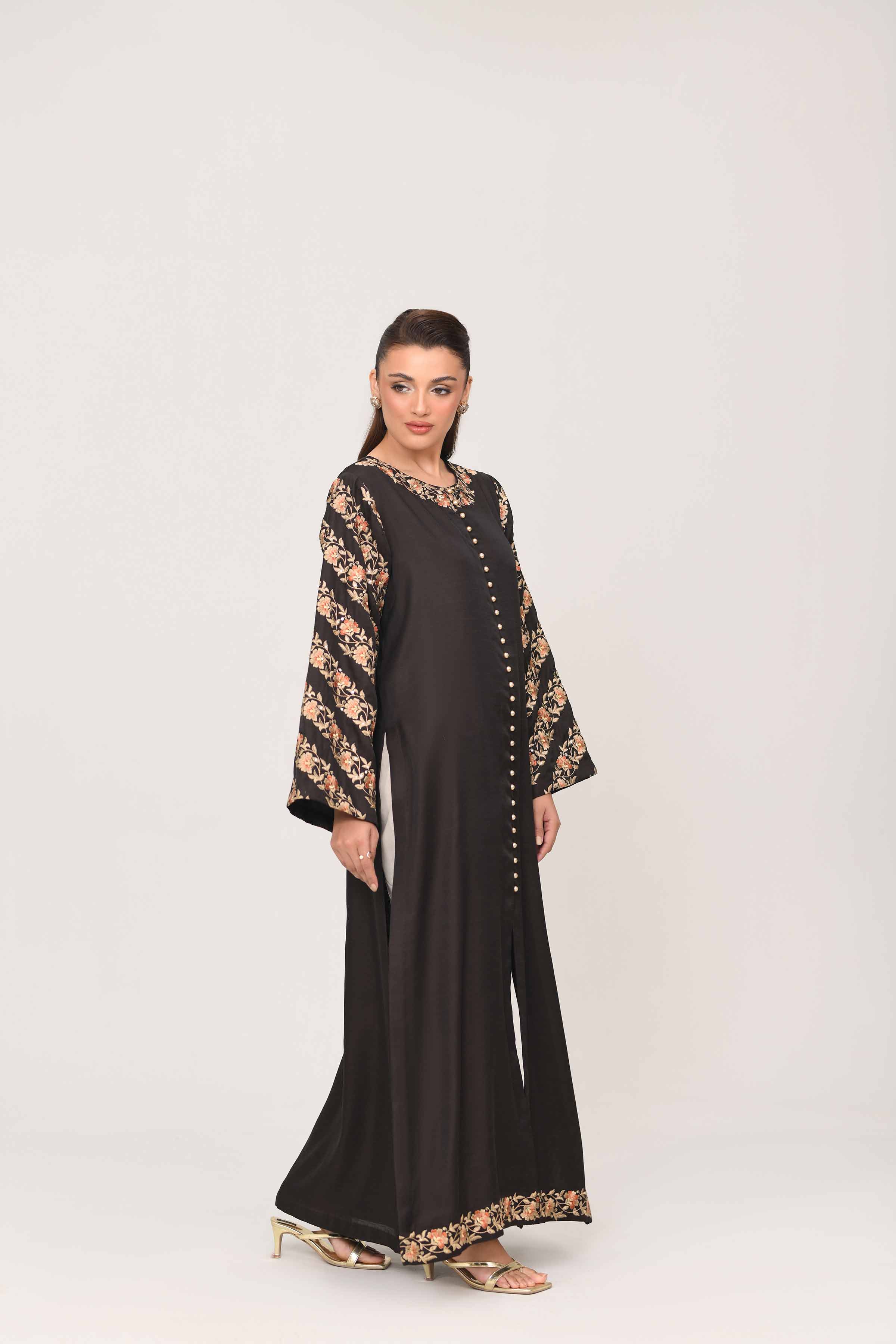 NISHATUAE - Brown Embroidered Polyester Ready to wear Jalabiya