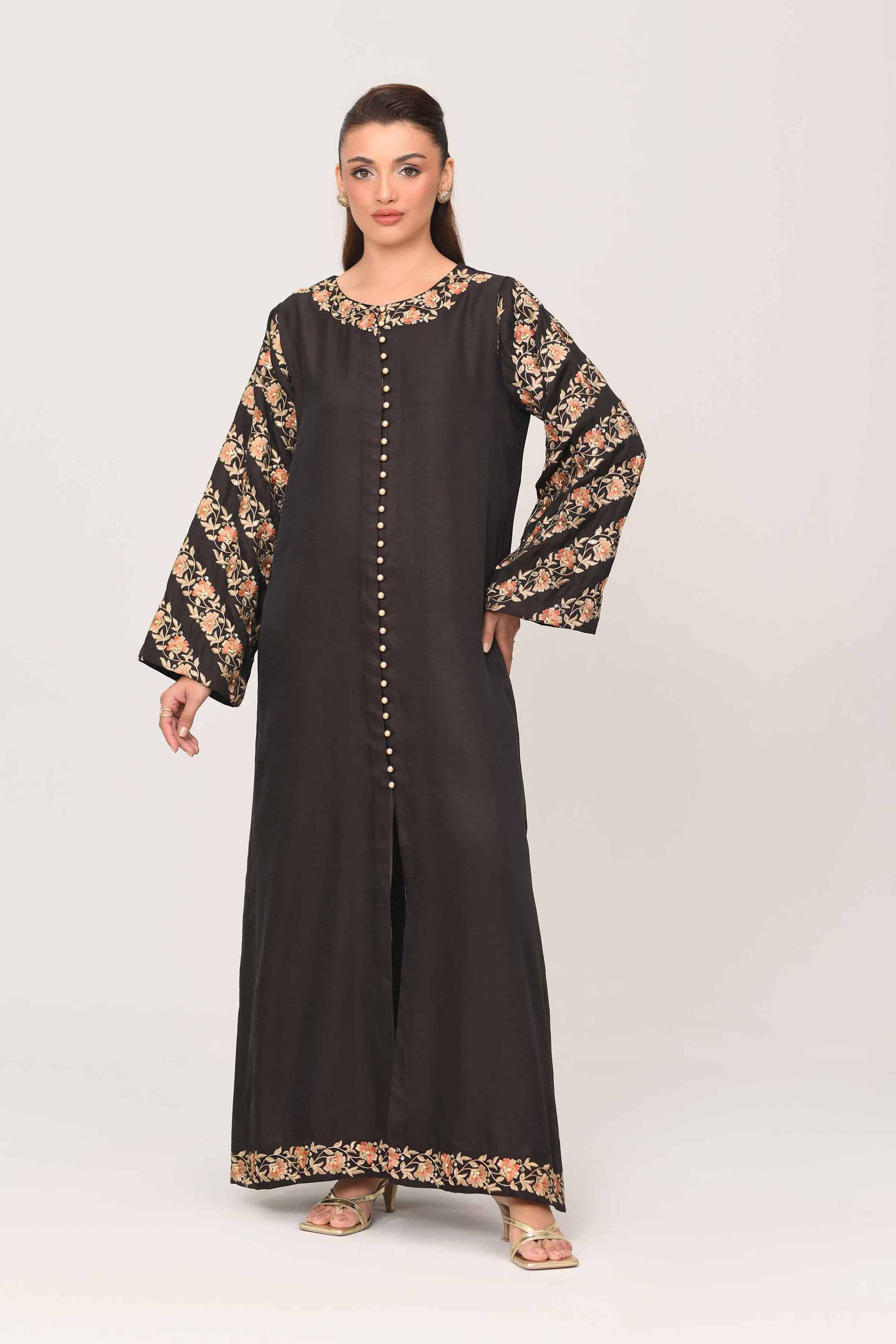 NISHATUAE - Brown Embroidered Polyester Ready to wear Jalabiya
