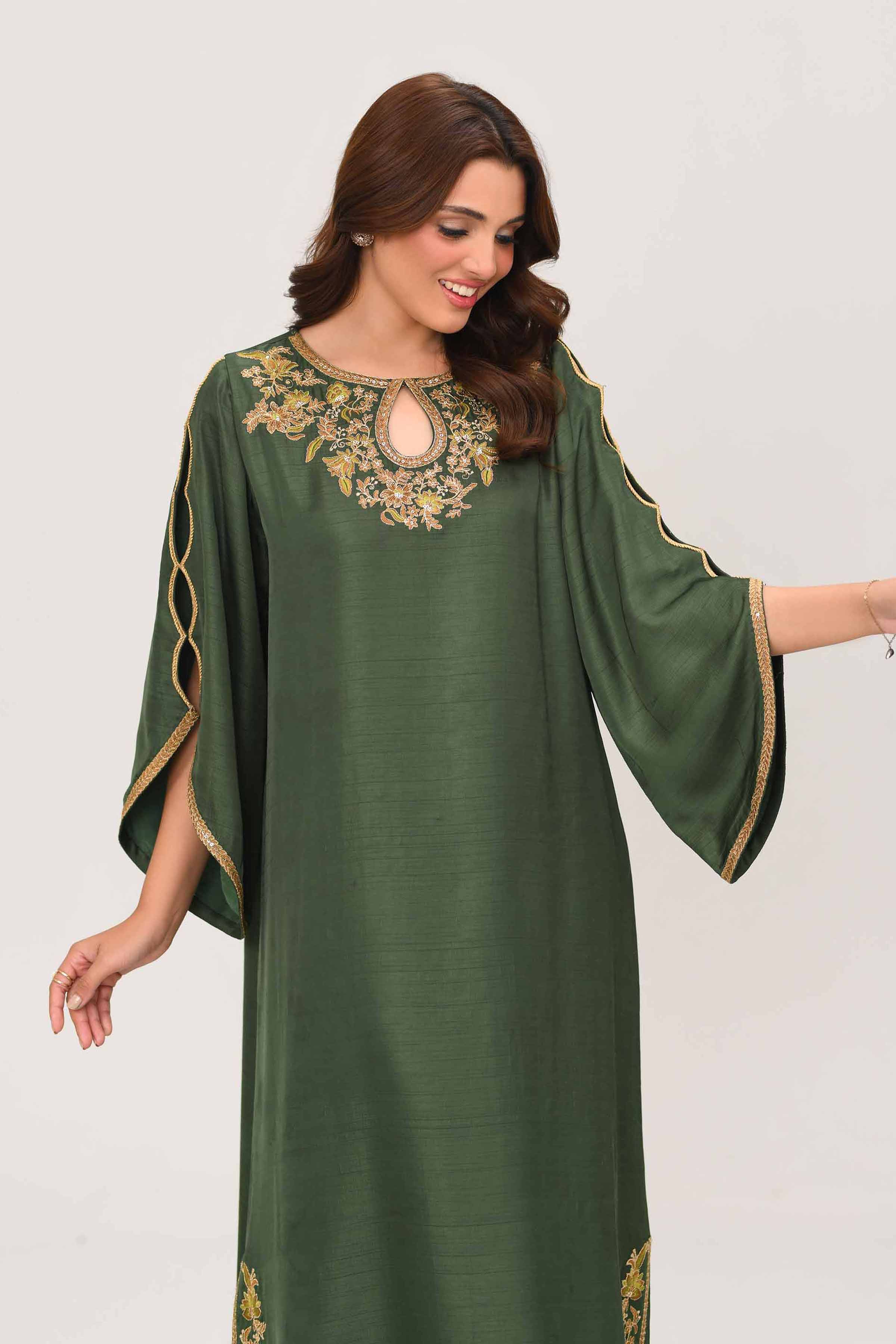 NISHATUAE - Green Embroidered Silk Ready to wear Shirt