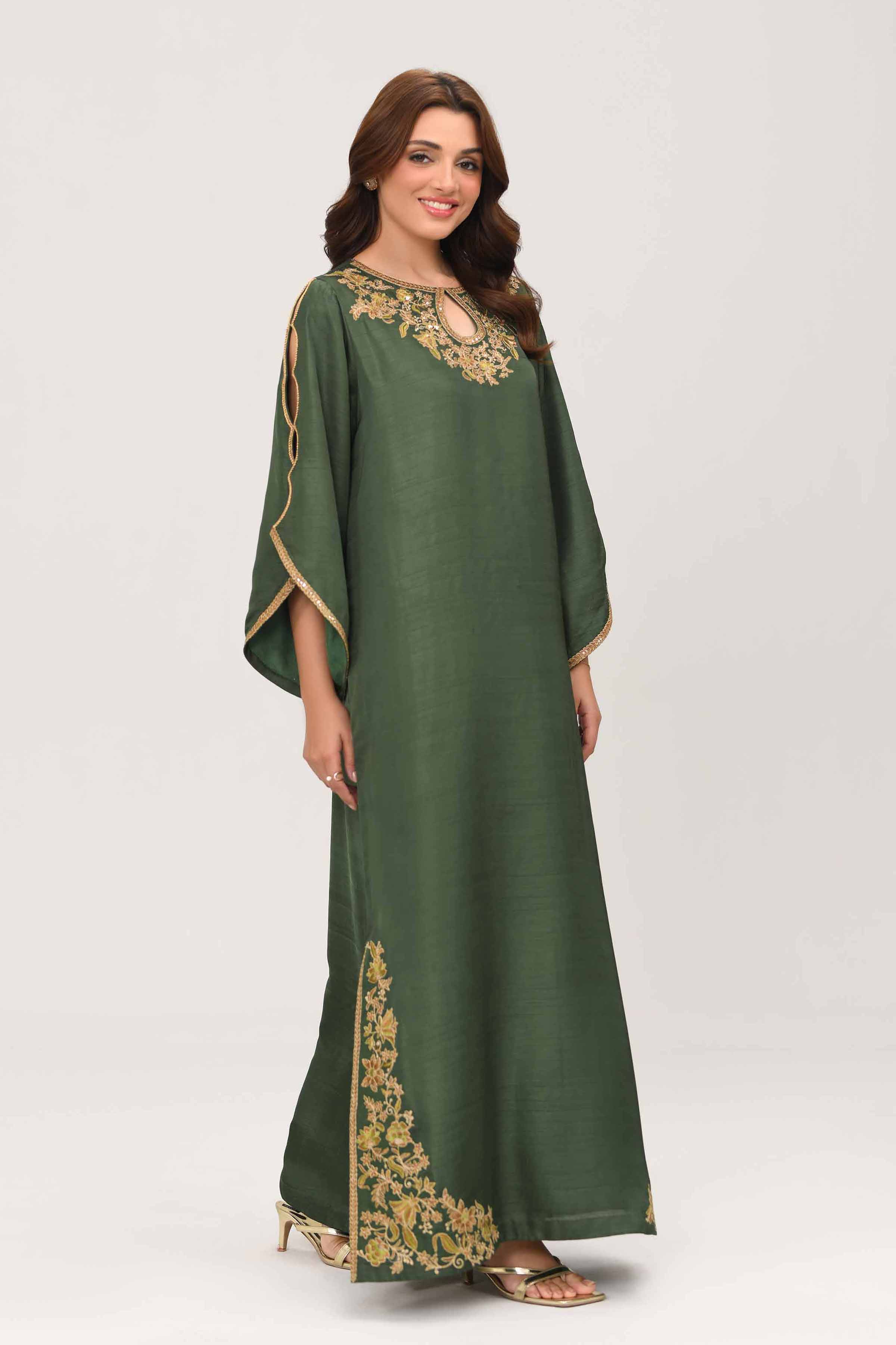 NISHATUAE - Green Embroidered Silk Ready to wear Shirt