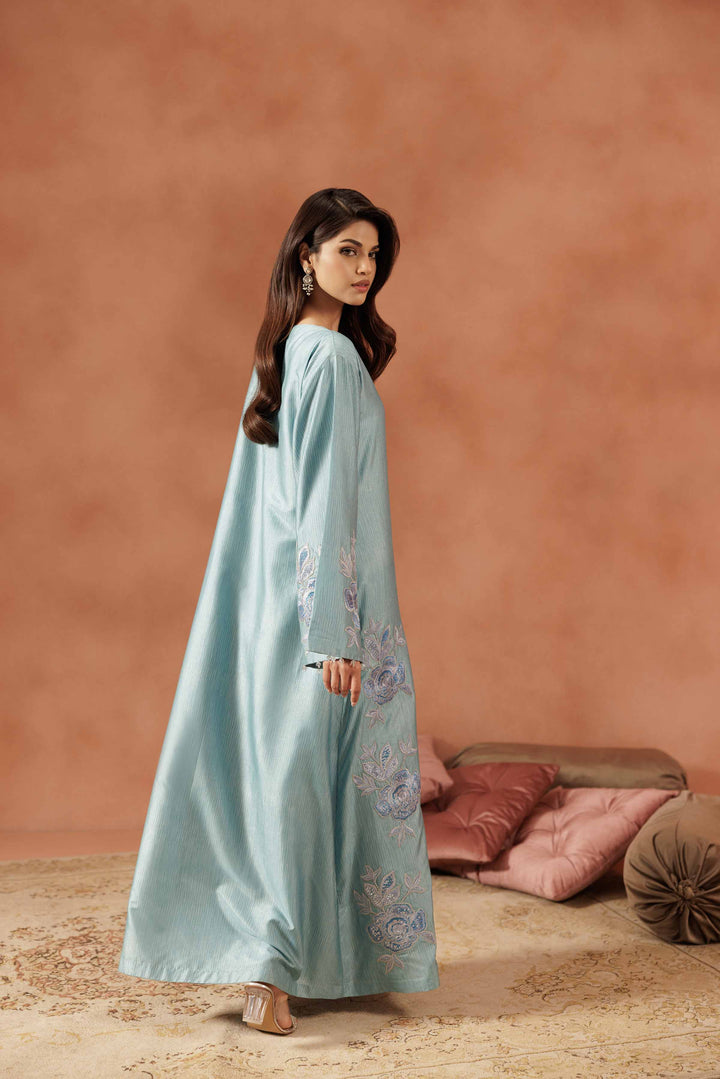 NISHATUAE - Blue Embroidered Silk Ready to wear Jalabiya