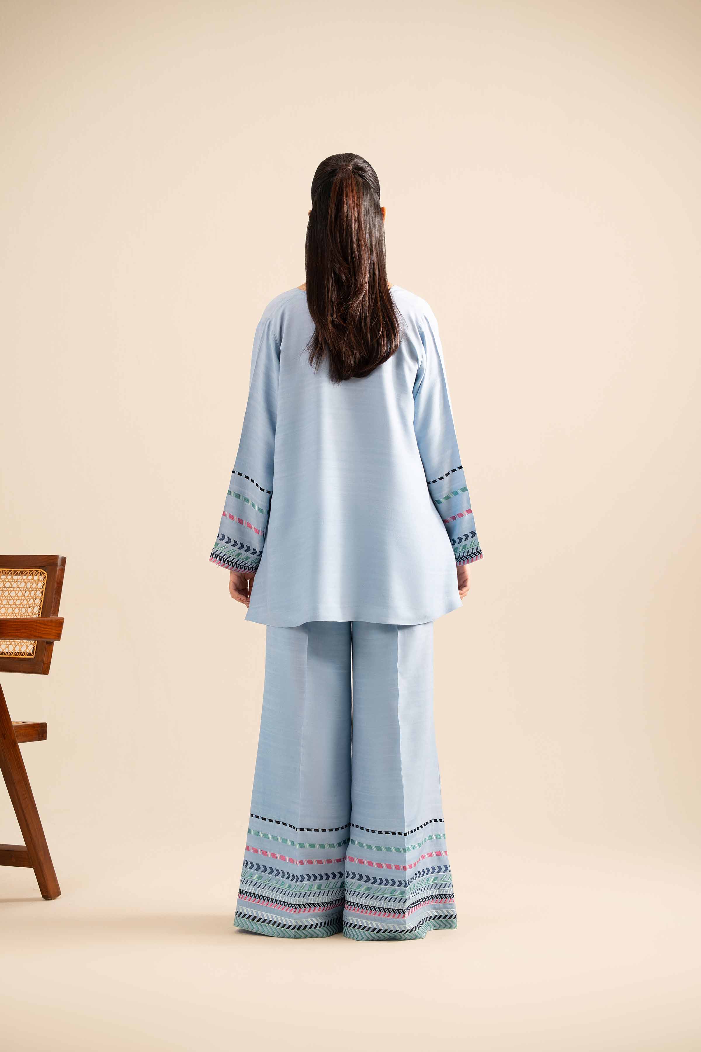 NISHATUAE - Blue Embroidered Silk 2-piece Ready to wear Dress