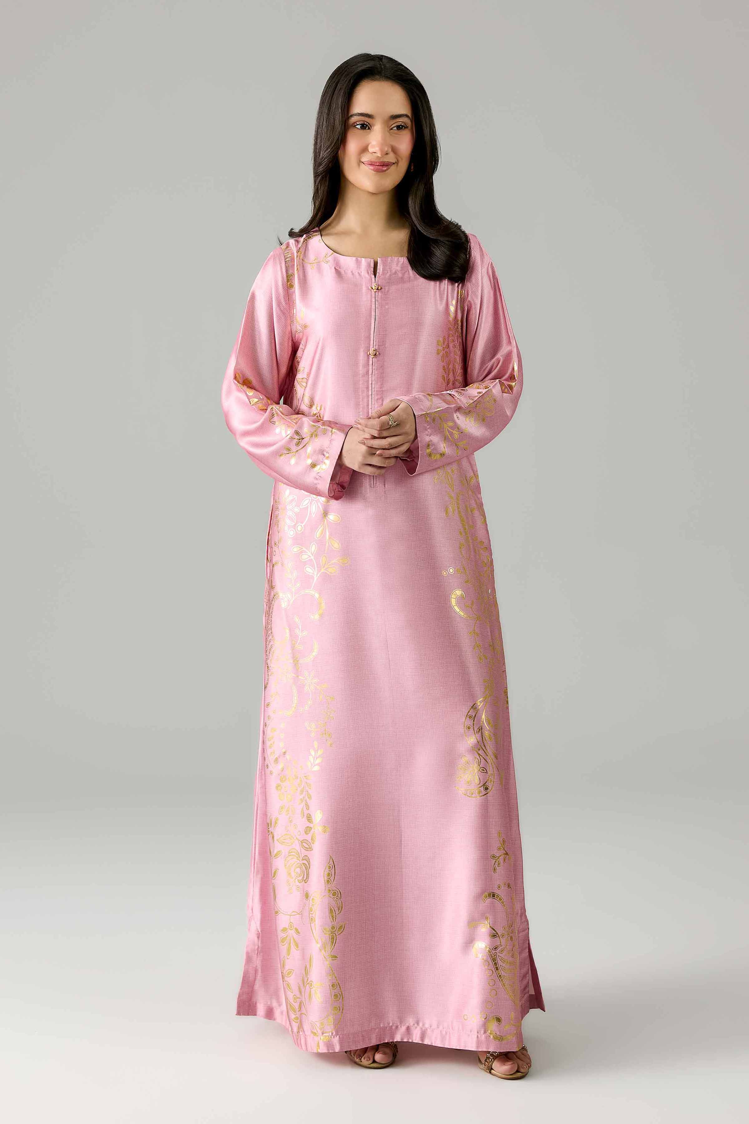 Printed Dress - FE26-124 Pink Silk 1PC Printed