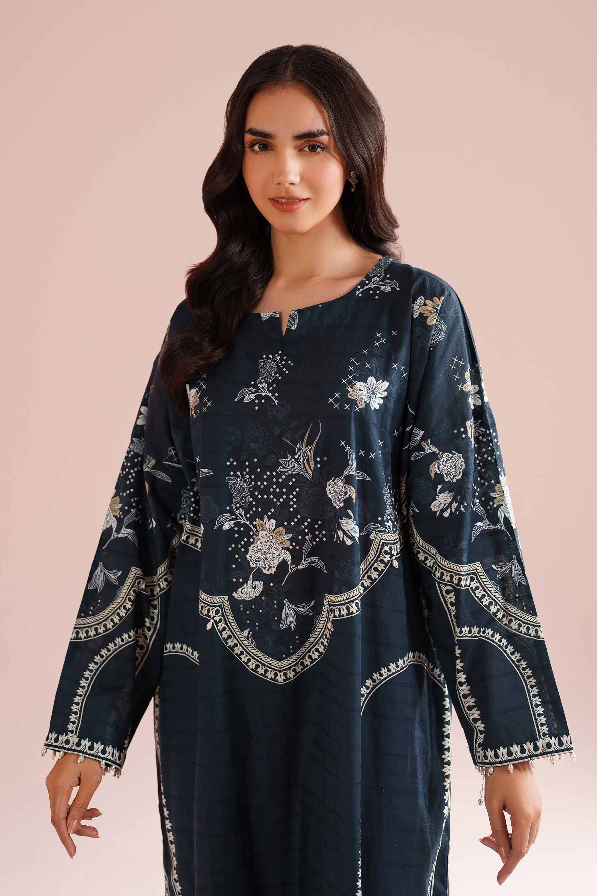 Printed Shirt - FE26-28 NishatUAE Blue Lawn 1PC Printed Ready To Wear