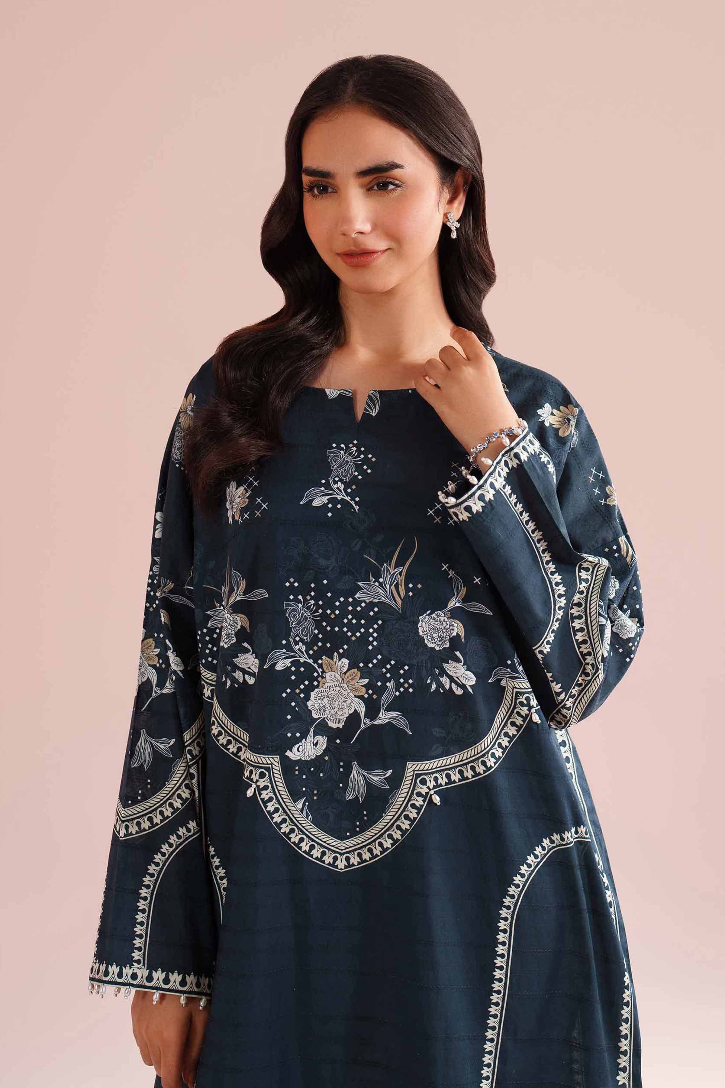 Printed Shirt - FE26-28 NishatUAE Blue Lawn 1PC Printed Ready To Wear