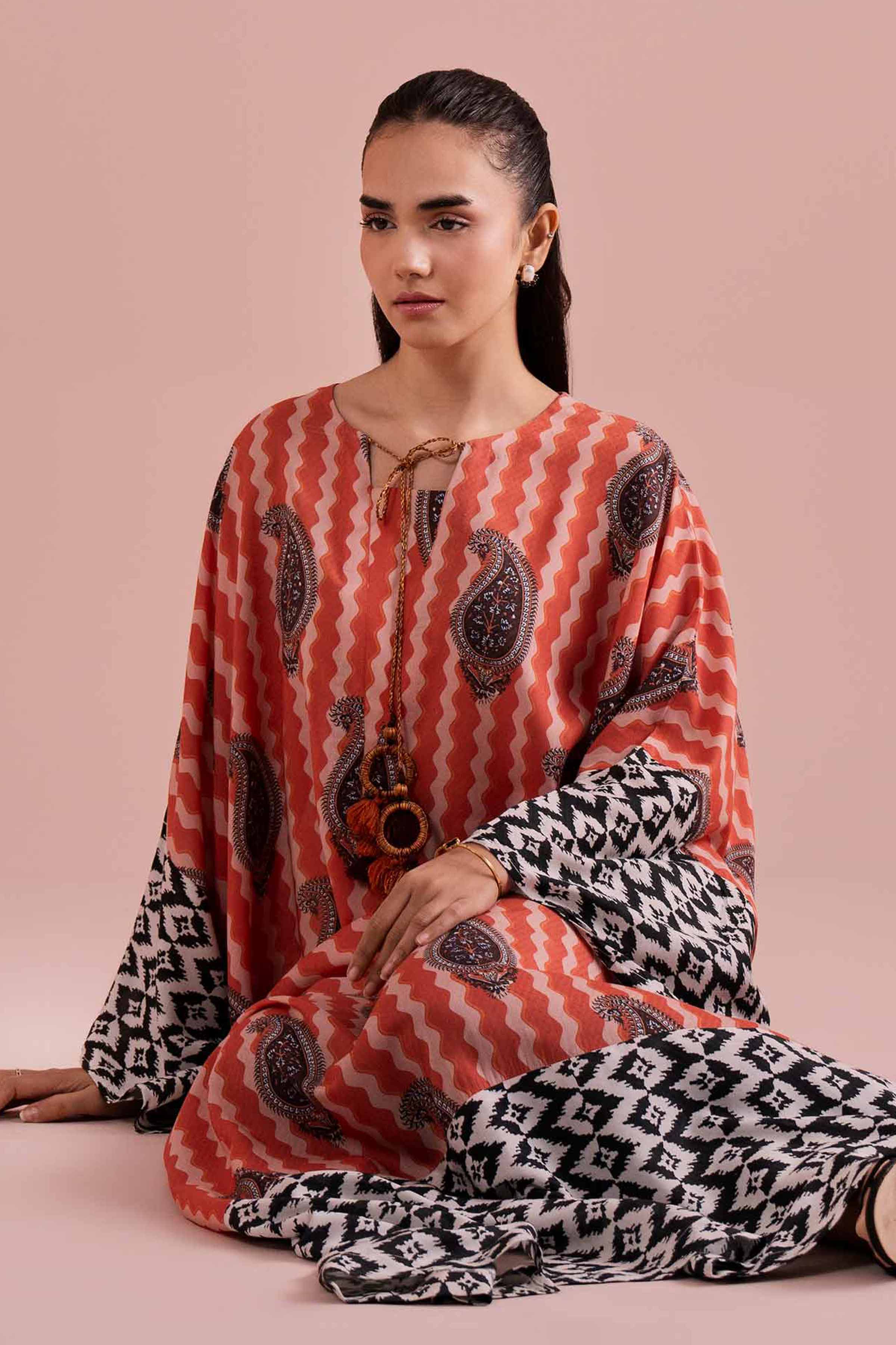 Printed Kaftan - FE26-33 NishatUAE Multi Dobby 1PC Printed Ready To Wear