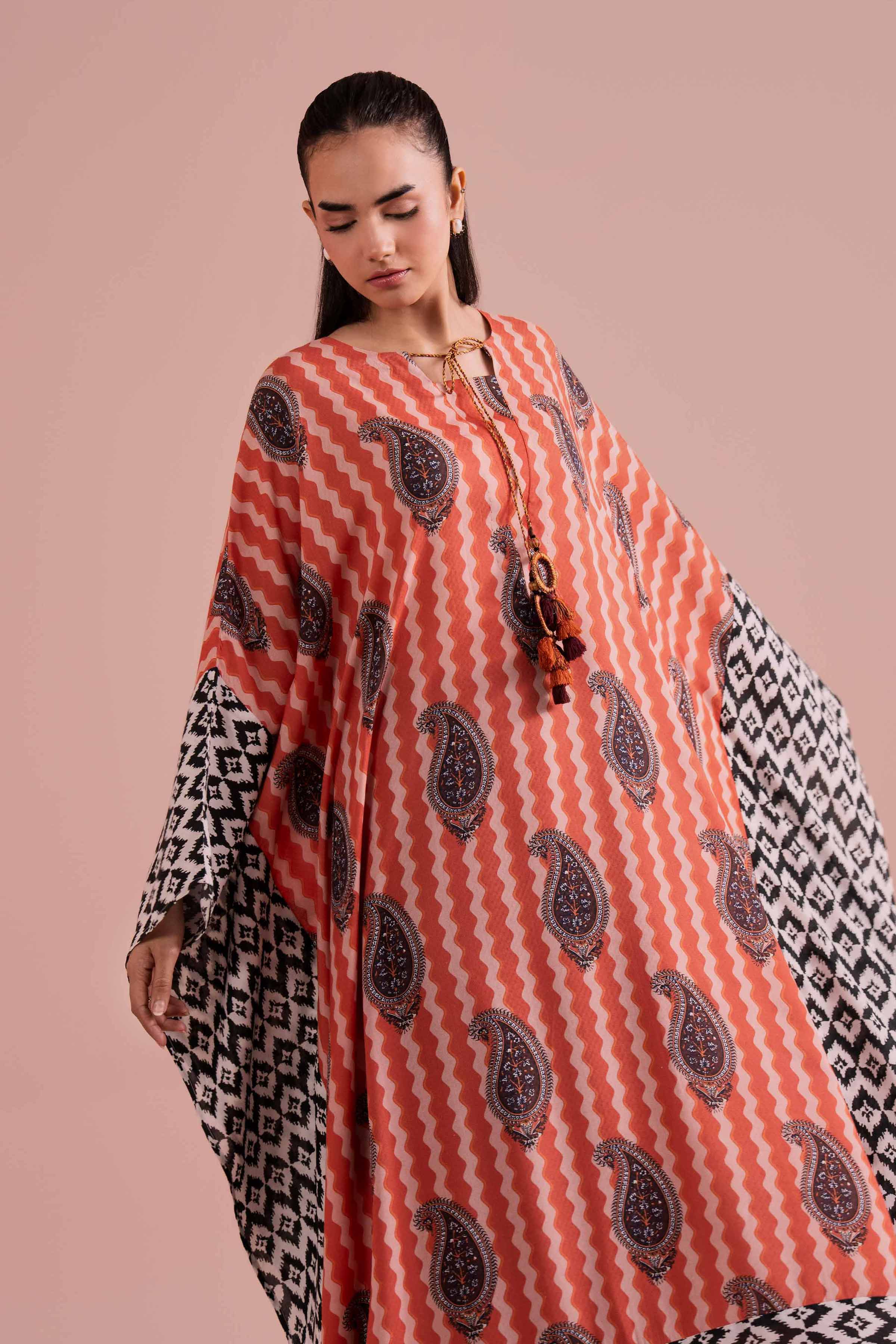 Printed Kaftan - FE26-33 NishatUAE Multi Dobby 1PC Printed Ready To Wear