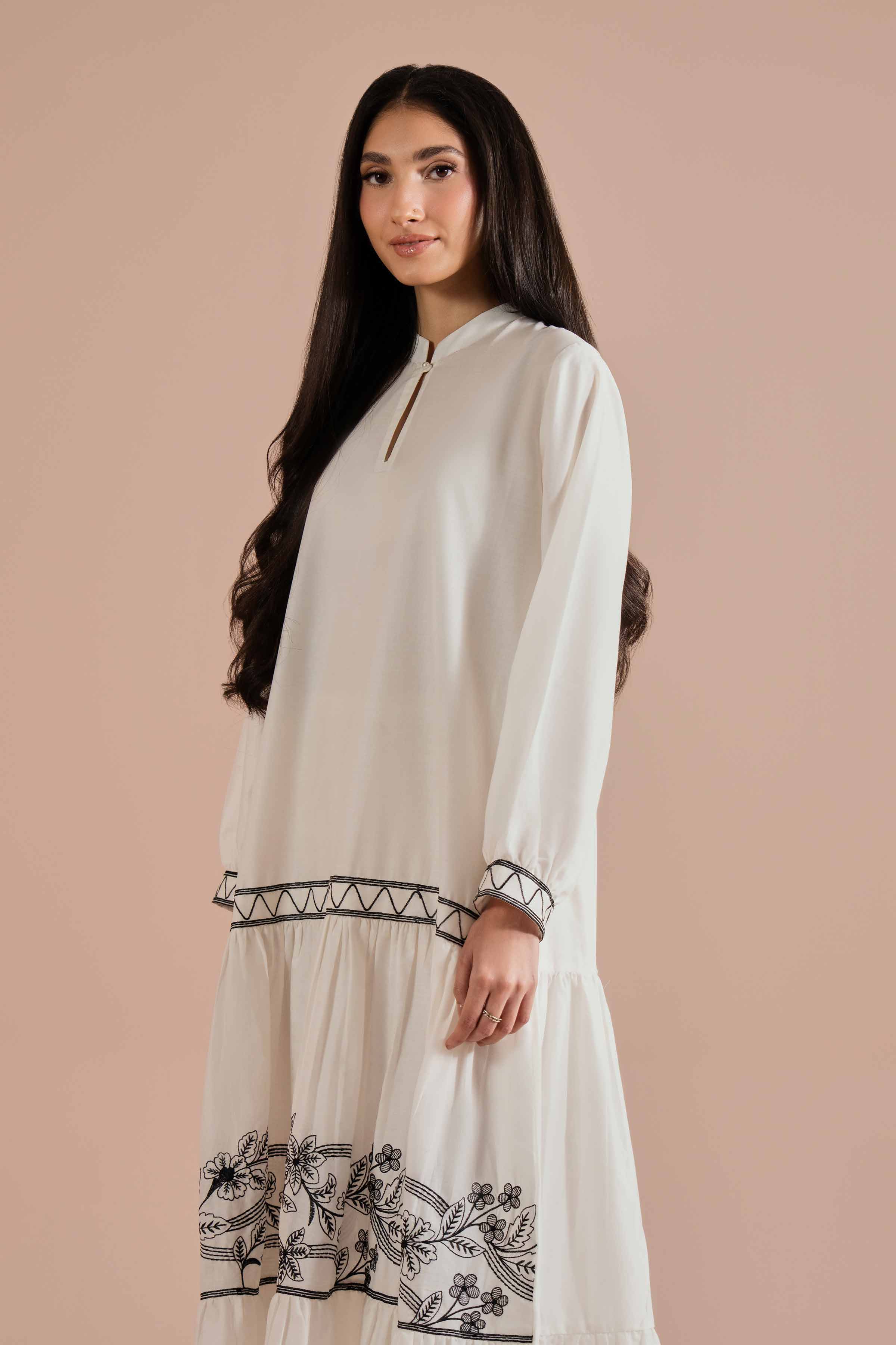 Embroidered Dress - FE26-35 White Cambric 1PC Embroidered READY TO WEAR