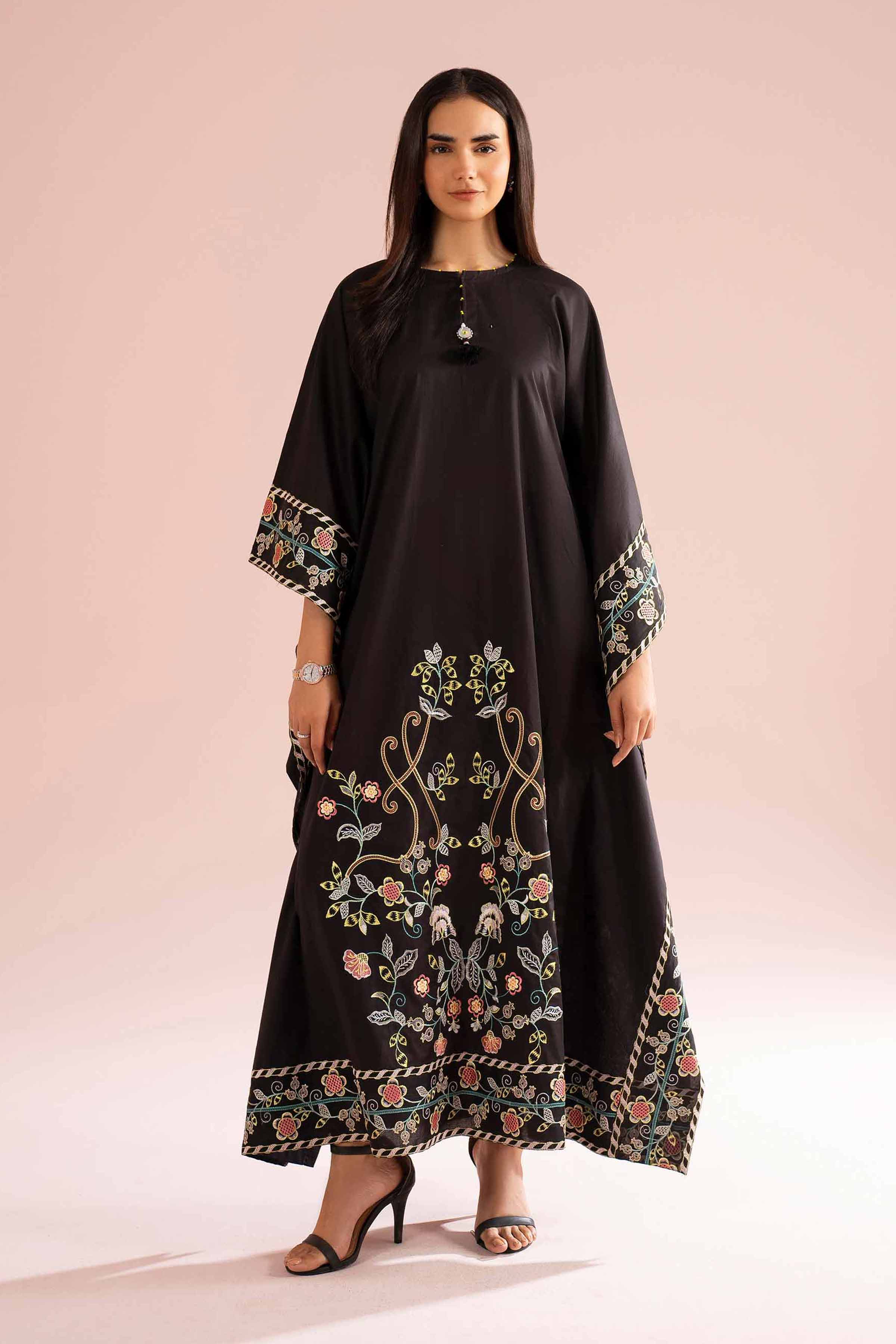 Embroidered Kaftan - FE26-36 Black Cambric 1PC Embroidered