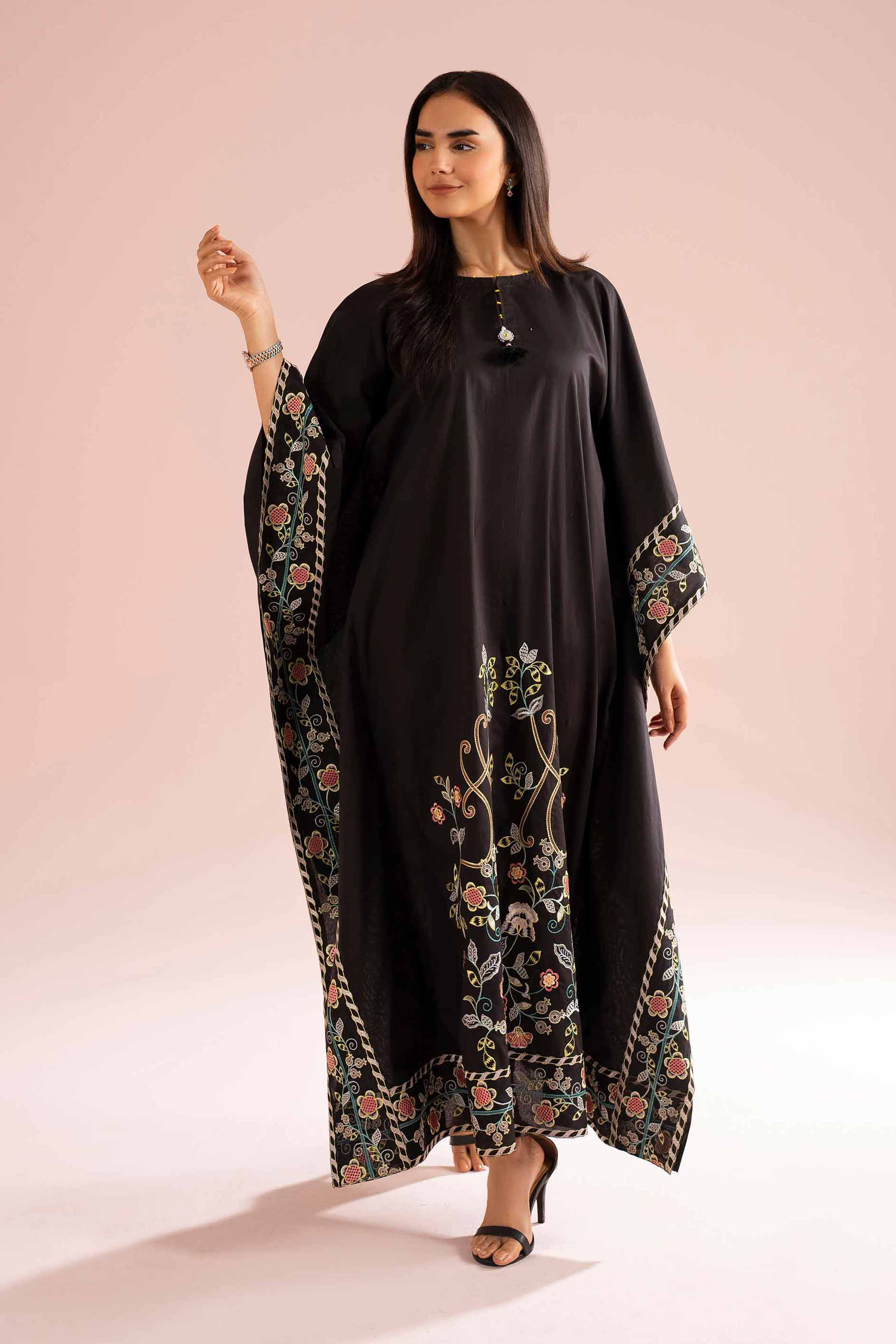 Embroidered Kaftan - FE26-36 Black Cambric 1PC Embroidered