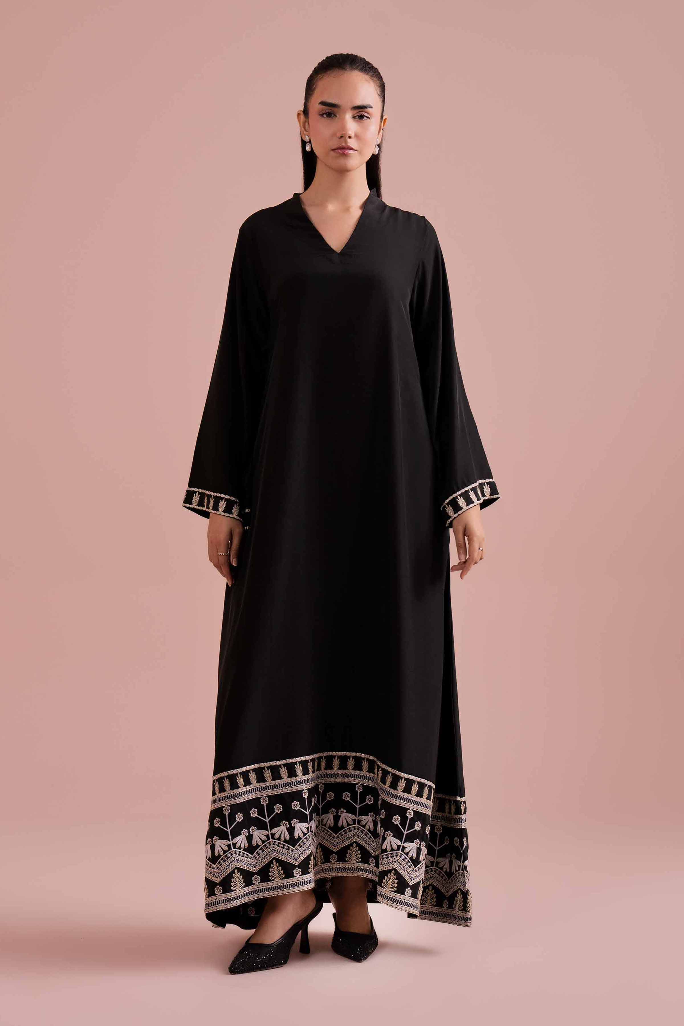 Embroidered Dress - FE26-38 Black Fine Creap 1PC Embroidered READY TO WEAR
