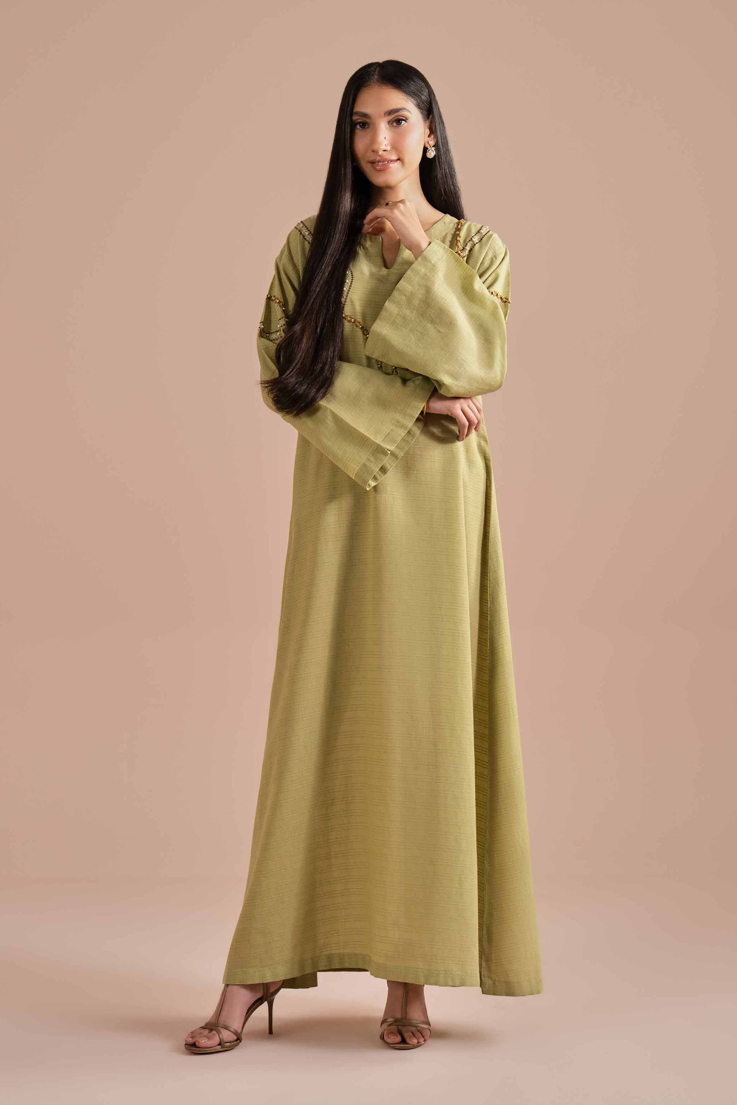 Embroidered Dress - FE26-42 Green Dobby 1PC Embroidered READY TO WEAR