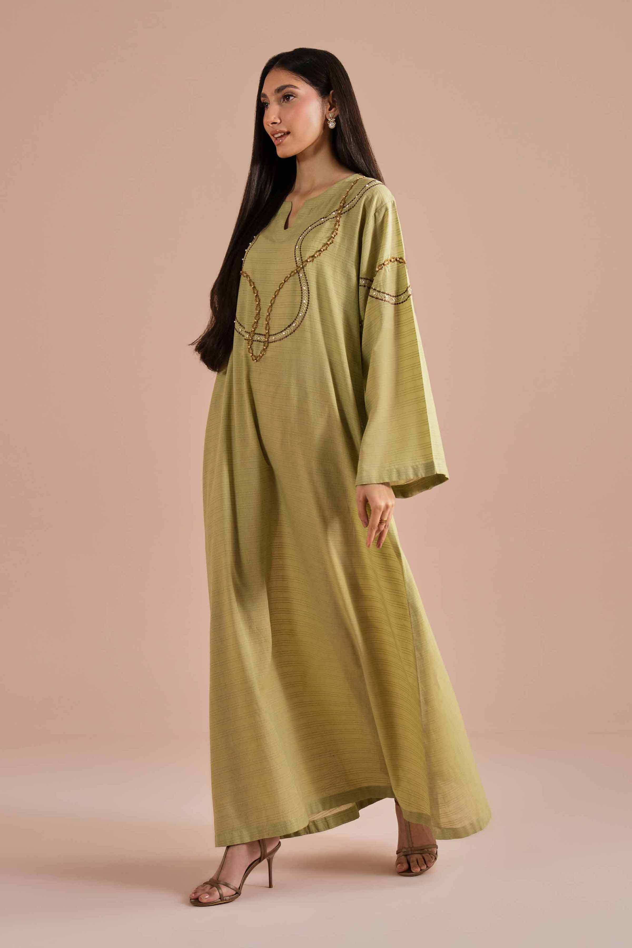 Embroidered Dress - FE26-42 Green Dobby 1PC Embroidered READY TO WEAR