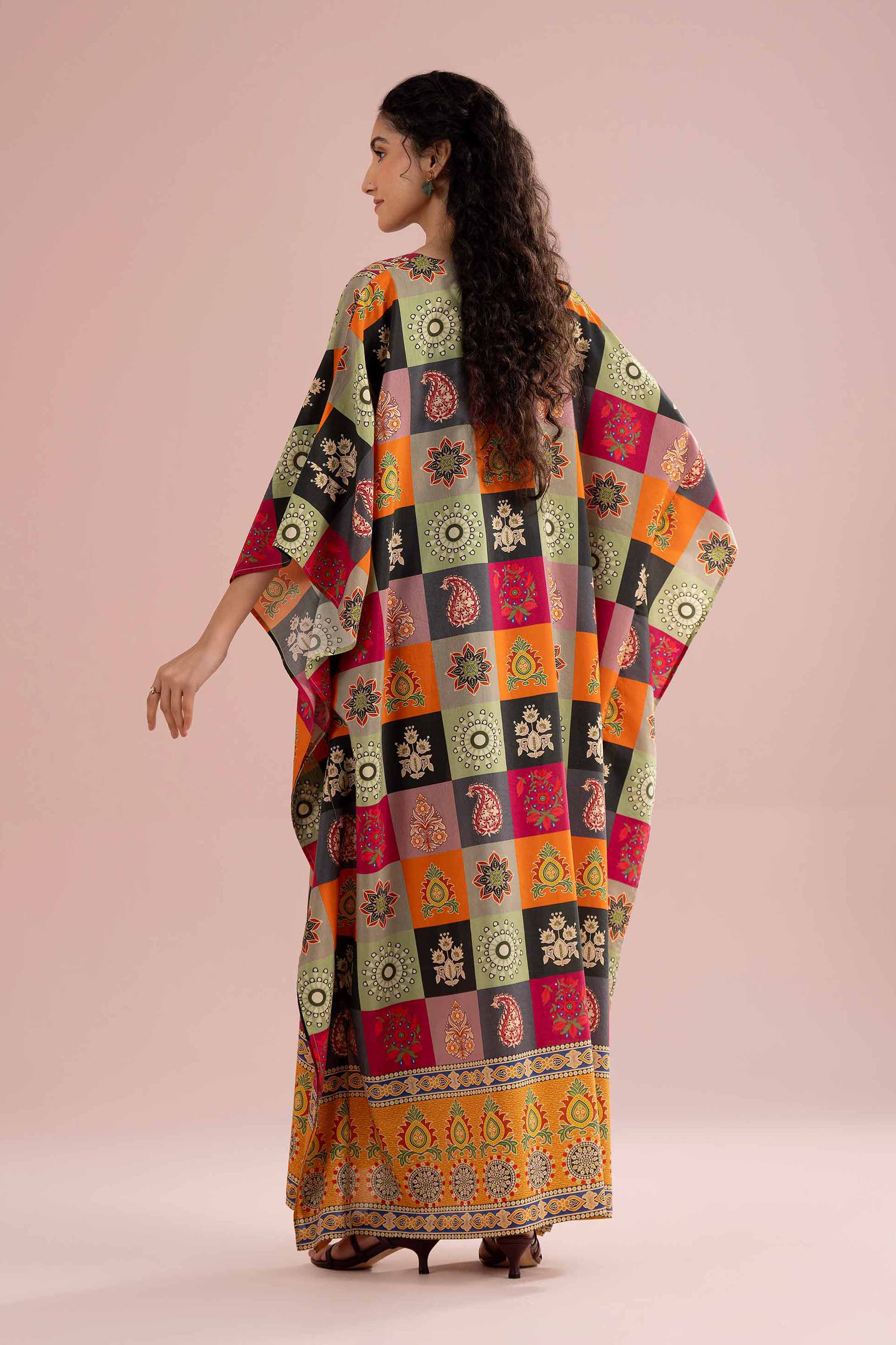 Printed Embroidered Kaftan - FE26-65 Multi Silk 1PC Embroidered READY TO WEAR
